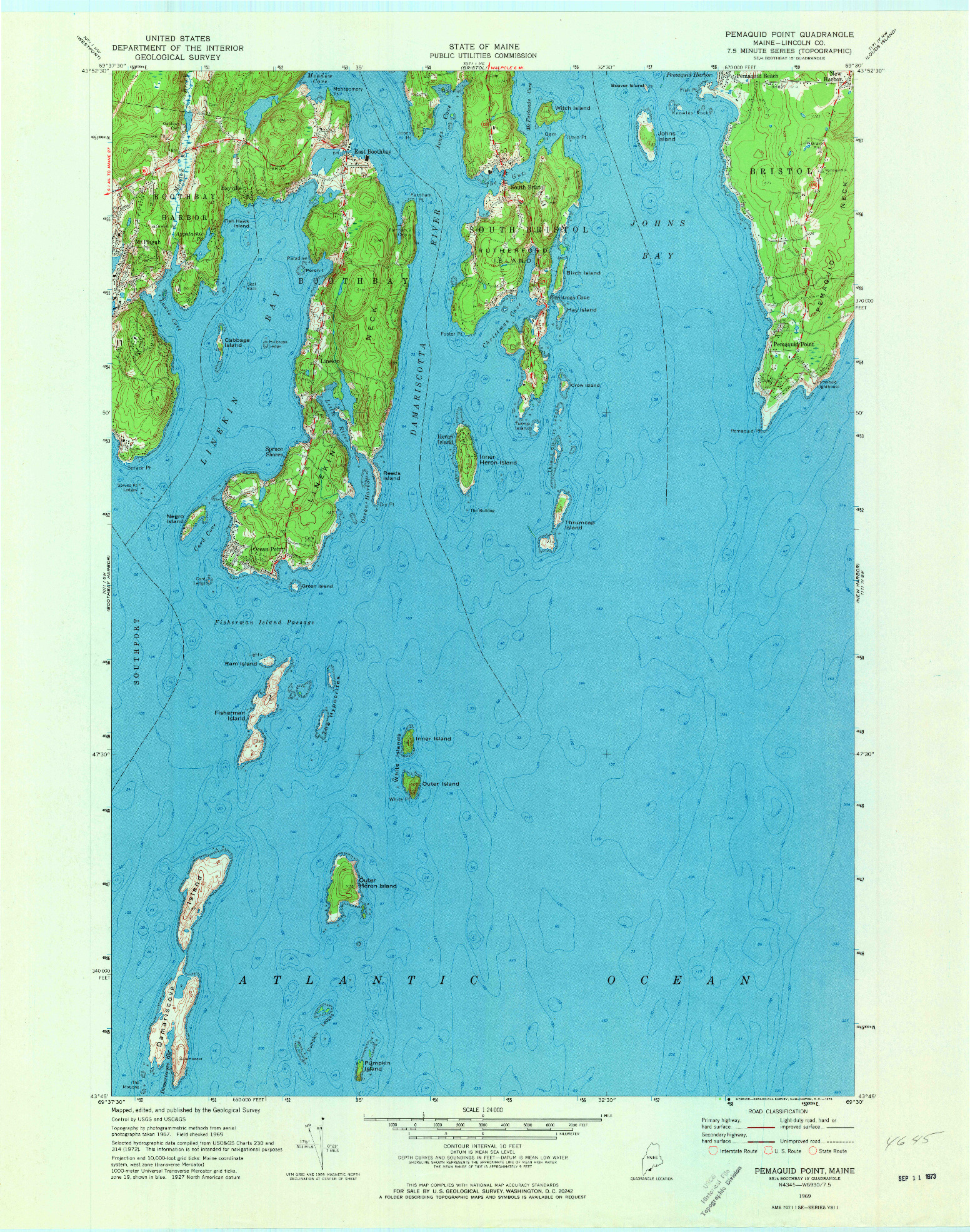 USGS 1:24000-SCALE QUADRANGLE FOR PEMAQUID POINT, ME 1969