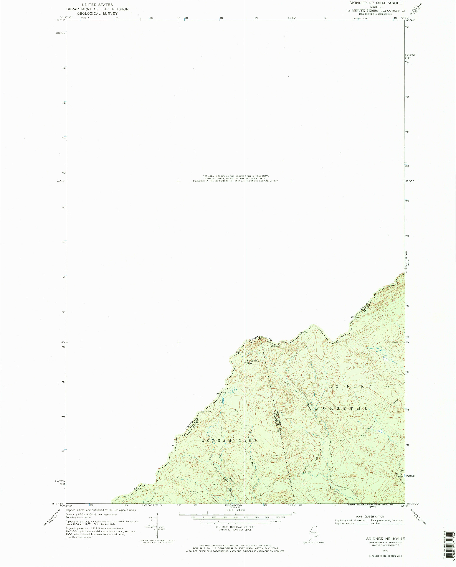 USGS 1:24000-SCALE QUADRANGLE FOR SKINNER NE, ME 1970