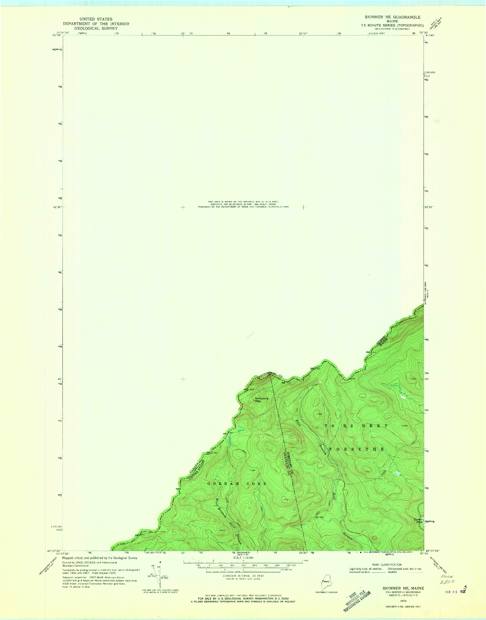 USGS 1:24000-SCALE QUADRANGLE FOR SKINNER NE, ME 1970