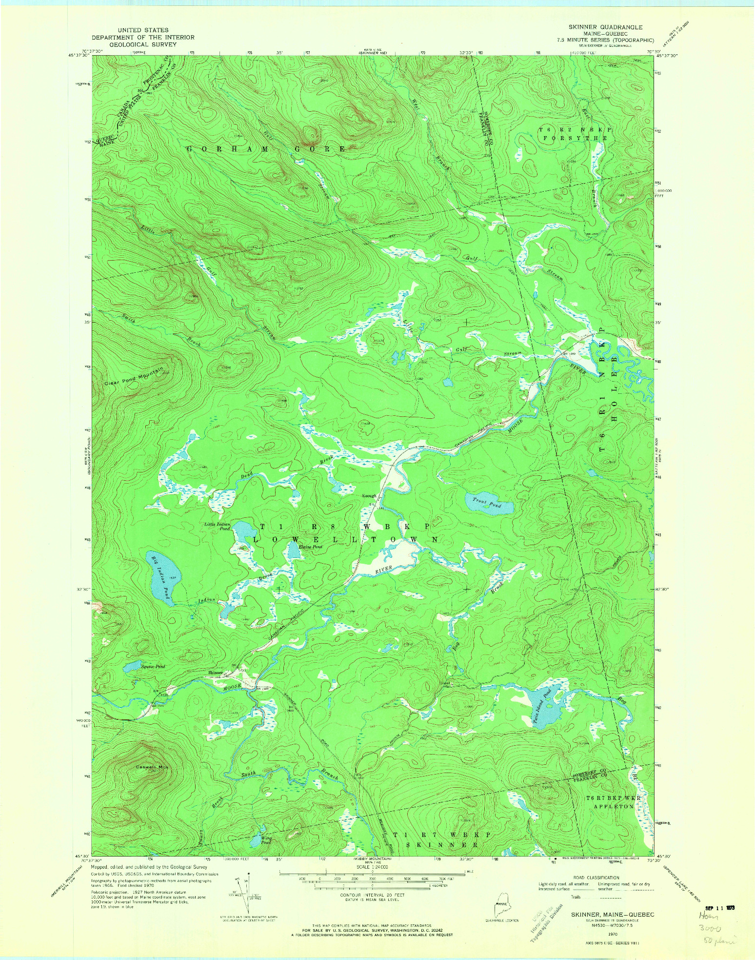 USGS 1:24000-SCALE QUADRANGLE FOR SKINNER, ME 1970
