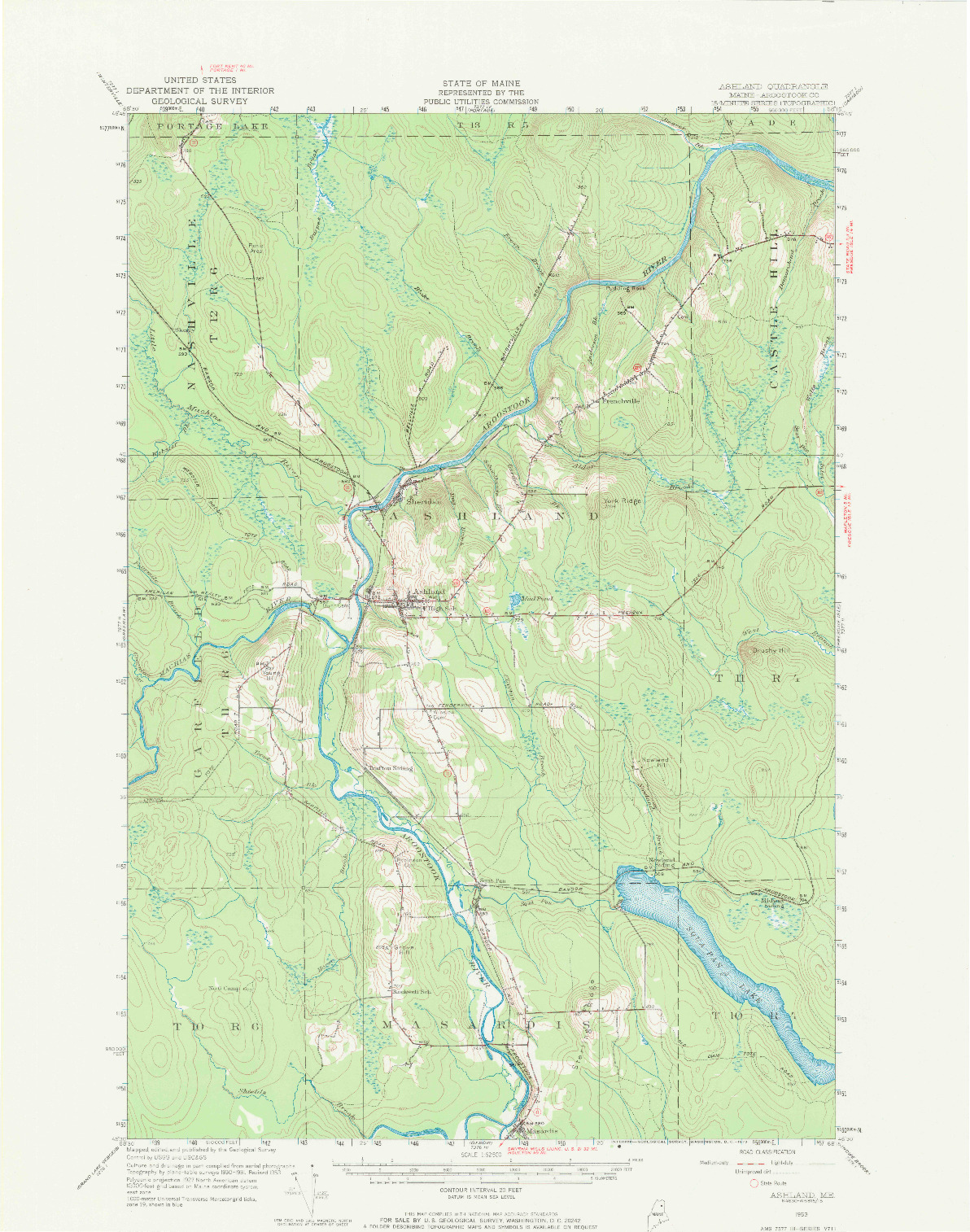 USGS 1:62500-SCALE QUADRANGLE FOR ASHLAND, ME 1953