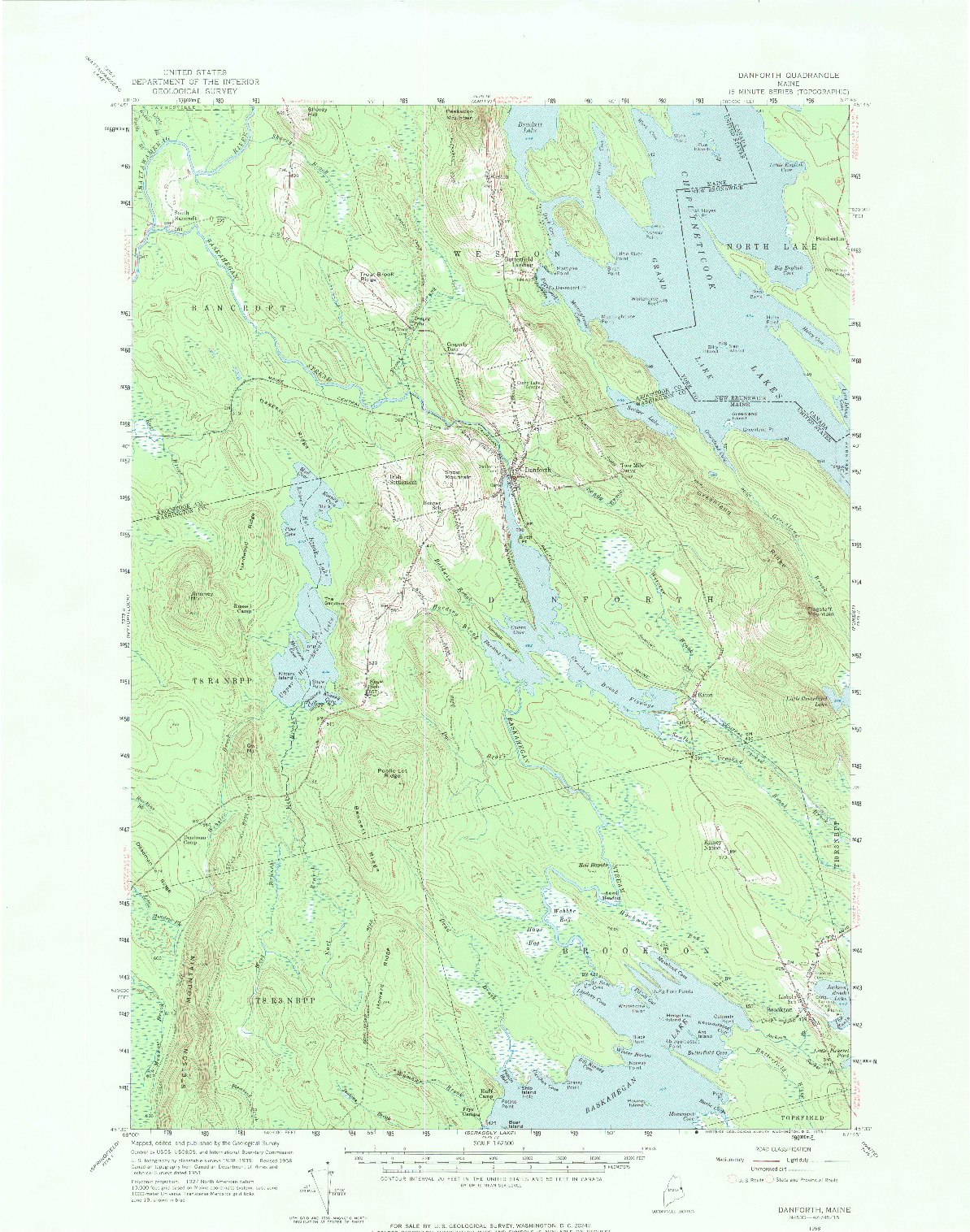 USGS 1:62500-SCALE QUADRANGLE FOR DANFORTH, ME 1958