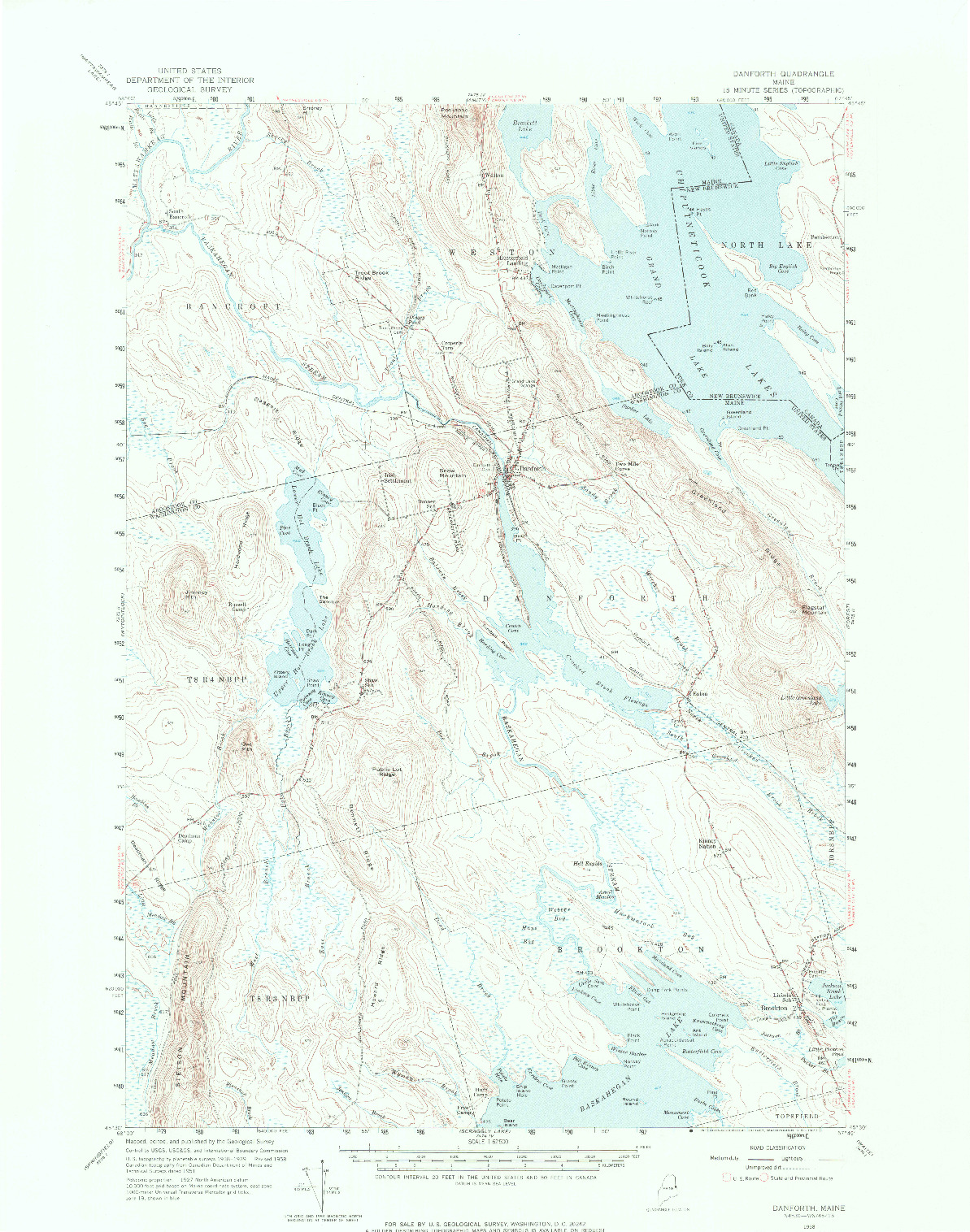 USGS 1:62500-SCALE QUADRANGLE FOR DANFORTH, ME 1958