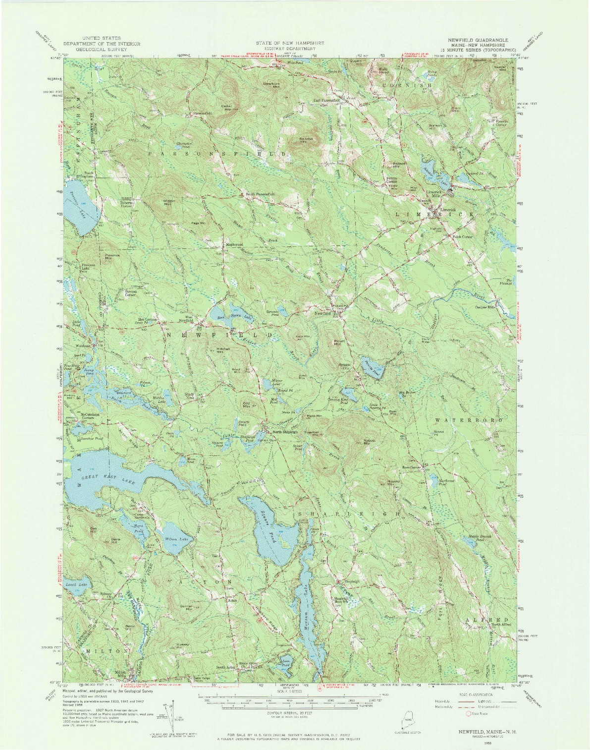 USGS 1:62500-SCALE QUADRANGLE FOR NEWFIELD, ME 1958