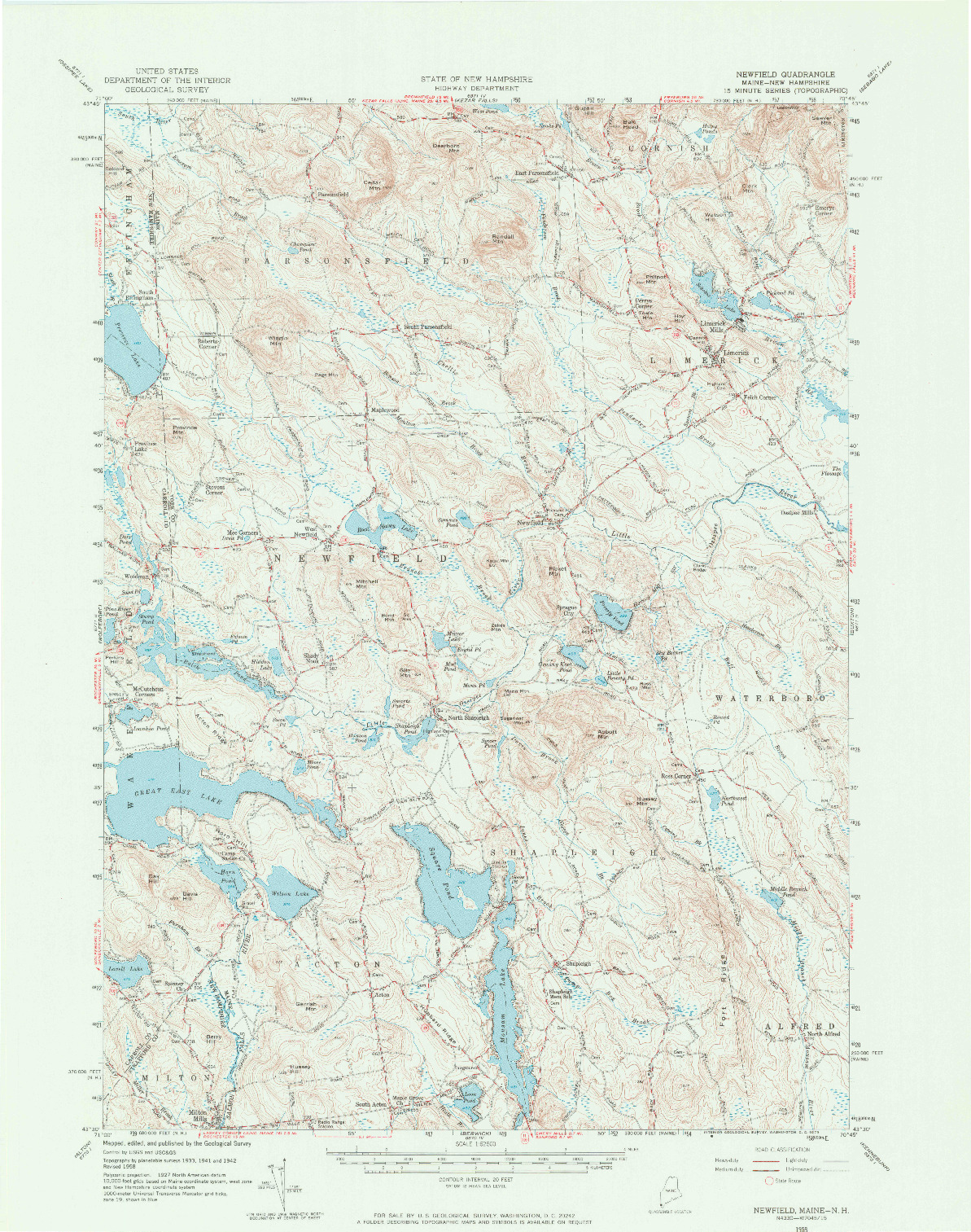 USGS 1:62500-SCALE QUADRANGLE FOR NEWFIELD, ME 1958