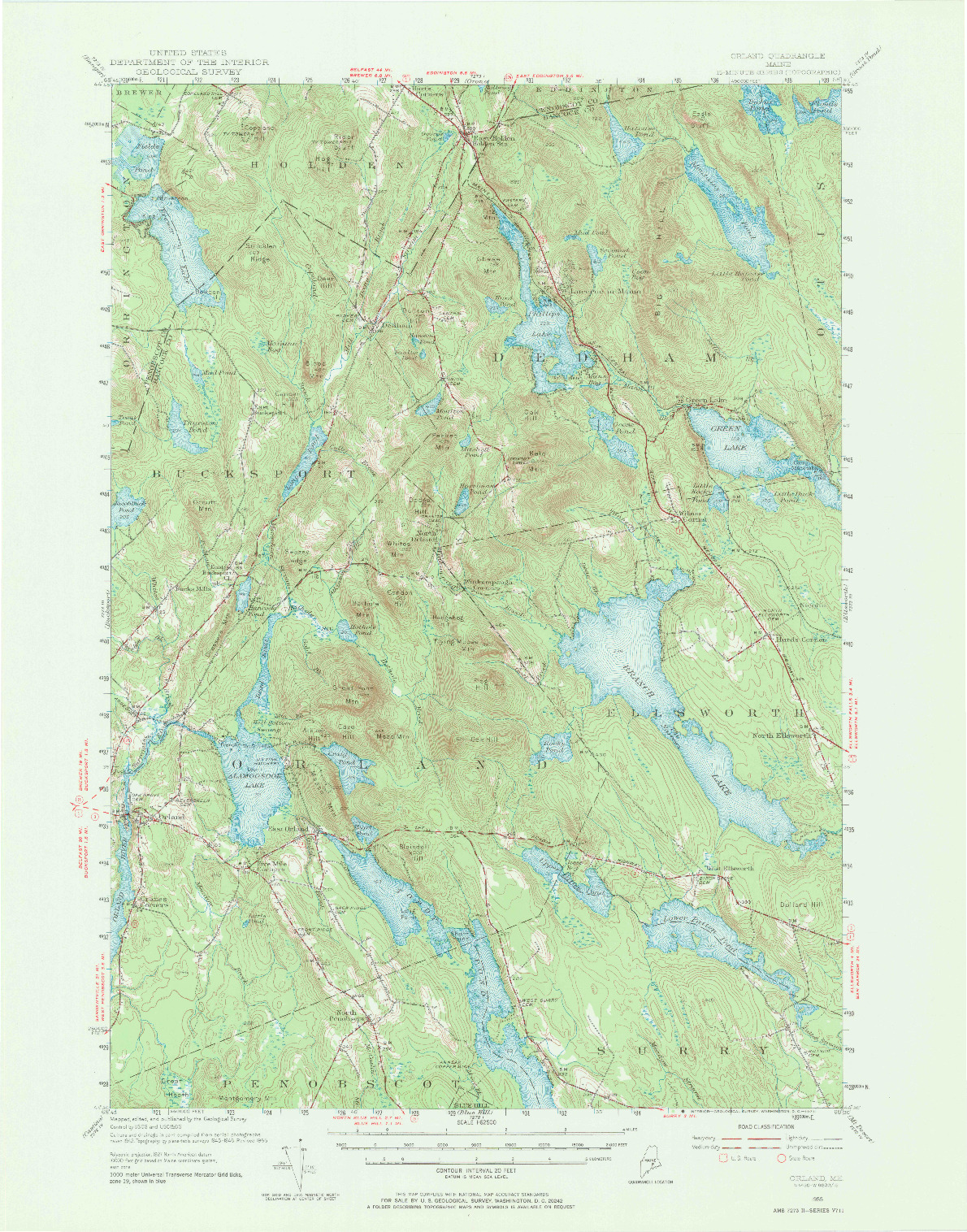 USGS 1:62500-SCALE QUADRANGLE FOR ORLAND, ME 1955