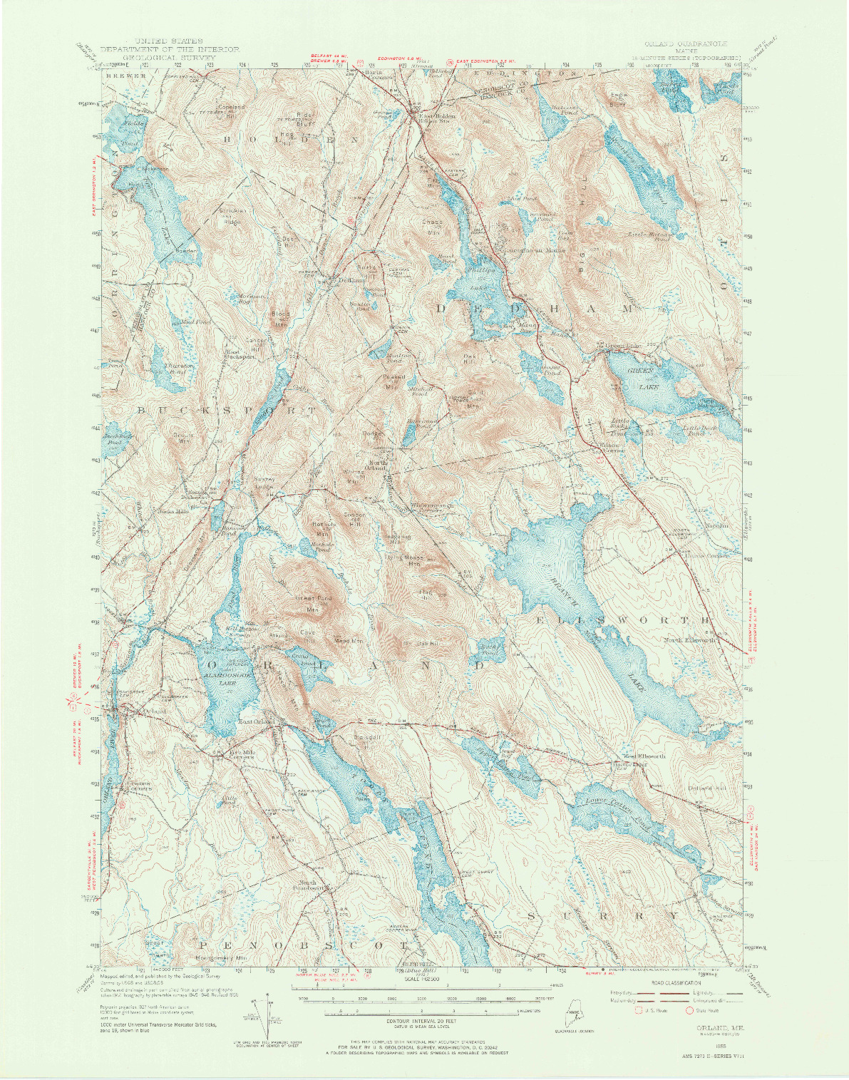 USGS 1:62500-SCALE QUADRANGLE FOR ORLAND, ME 1955