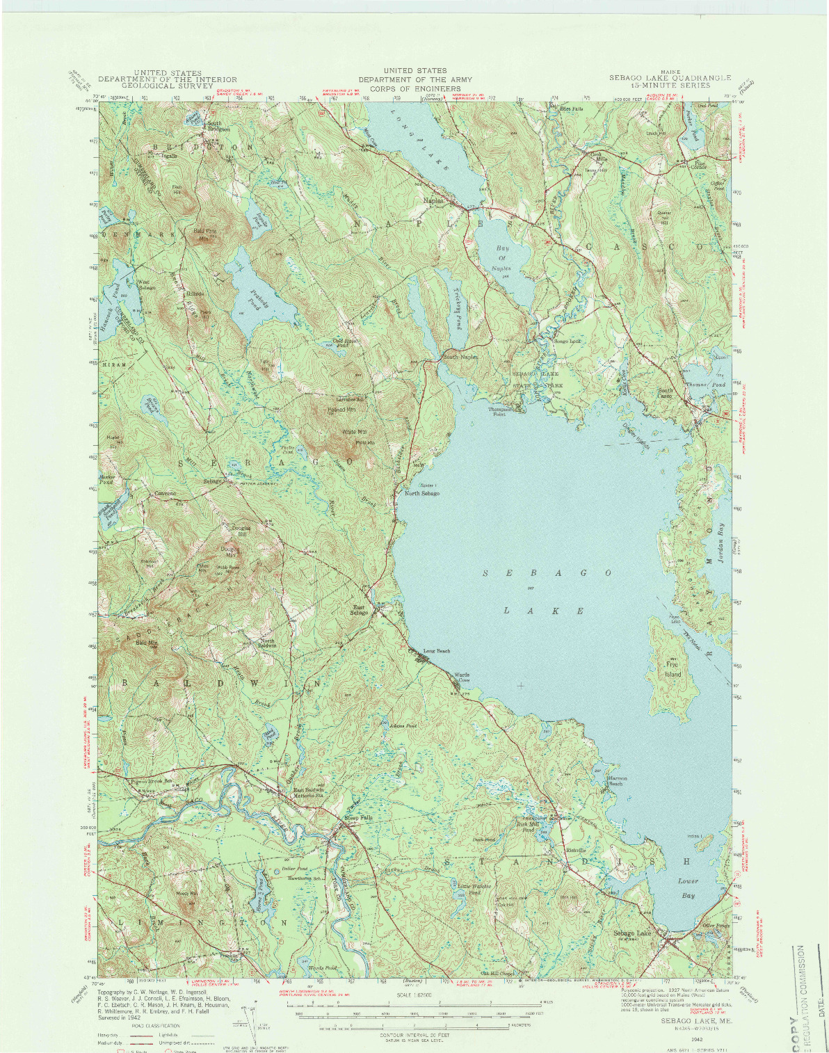 USGS 1:62500-SCALE QUADRANGLE FOR SEBAGO LAKE, ME 1942