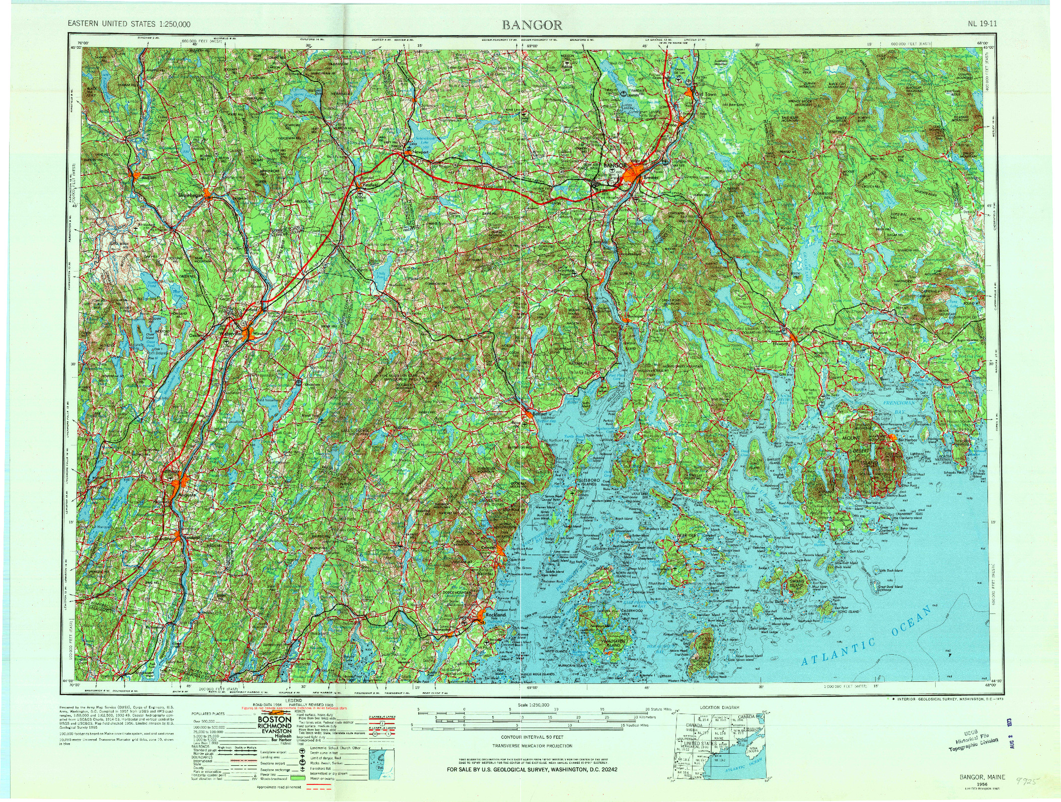 USGS 1:250000-SCALE QUADRANGLE FOR BANGOR, ME 1956