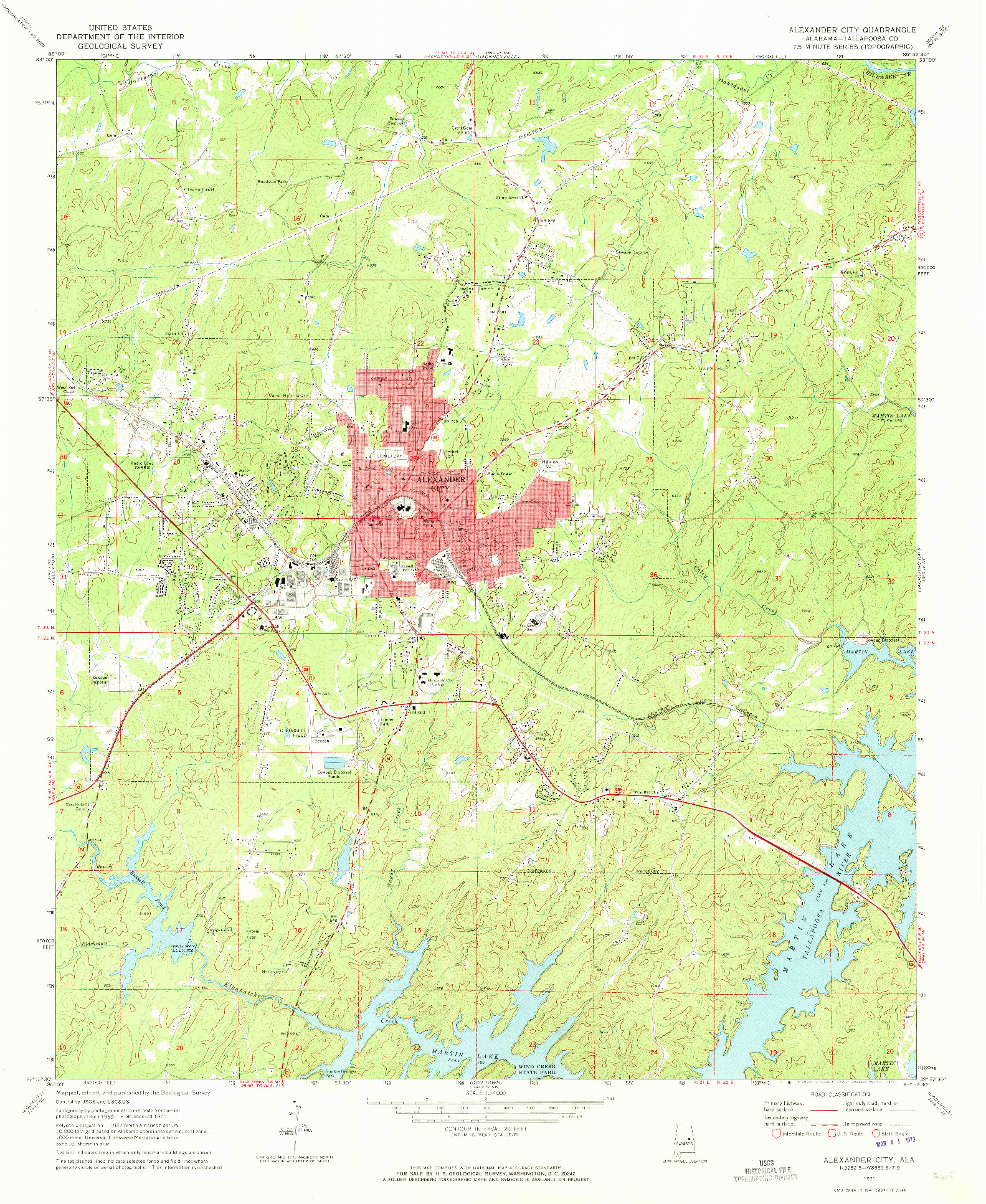 USGS 1:24000-SCALE QUADRANGLE FOR ALEXANDER CITY, AL 1971