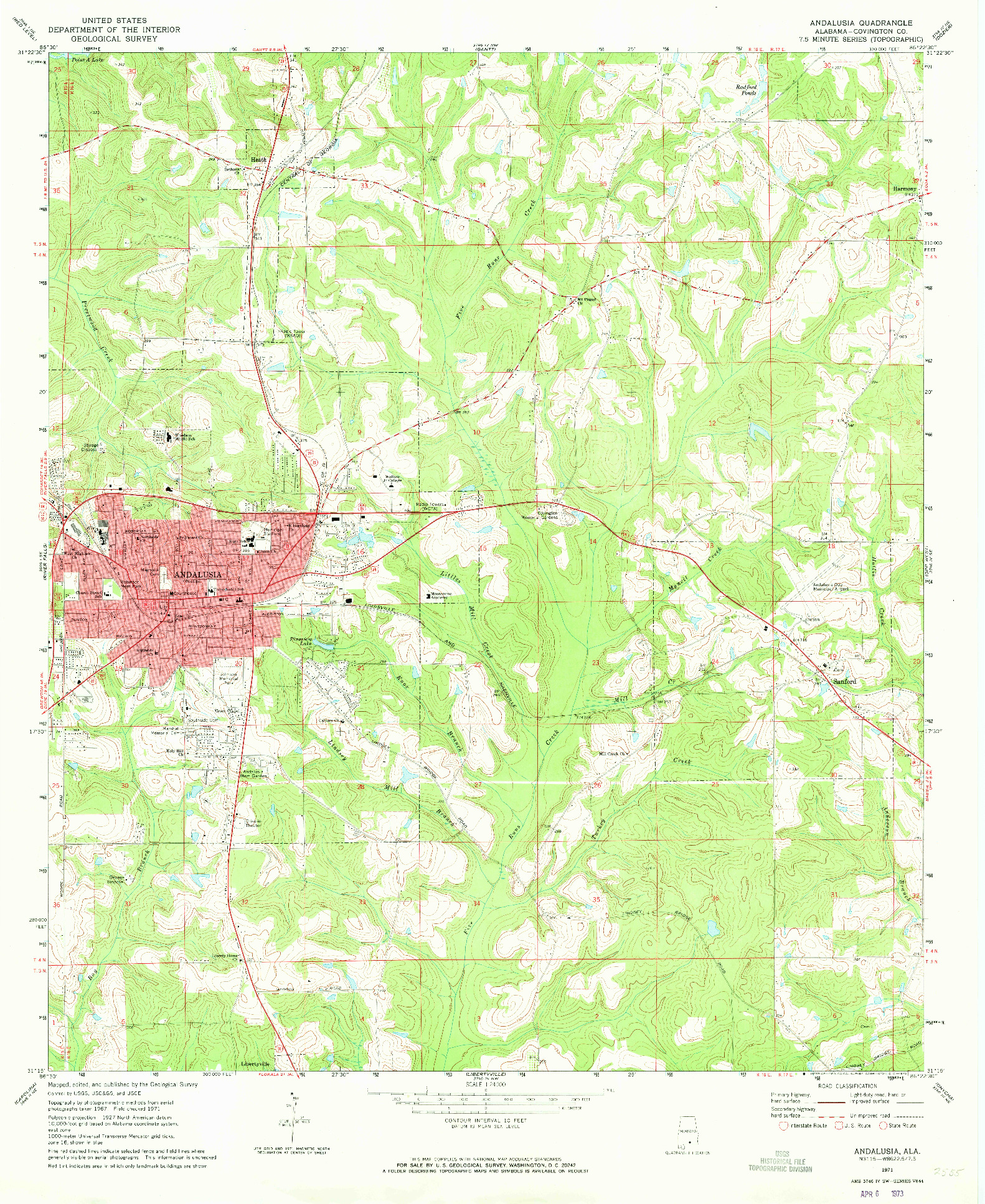 USGS 1:24000-SCALE QUADRANGLE FOR ANDALUSIA, AL 1971