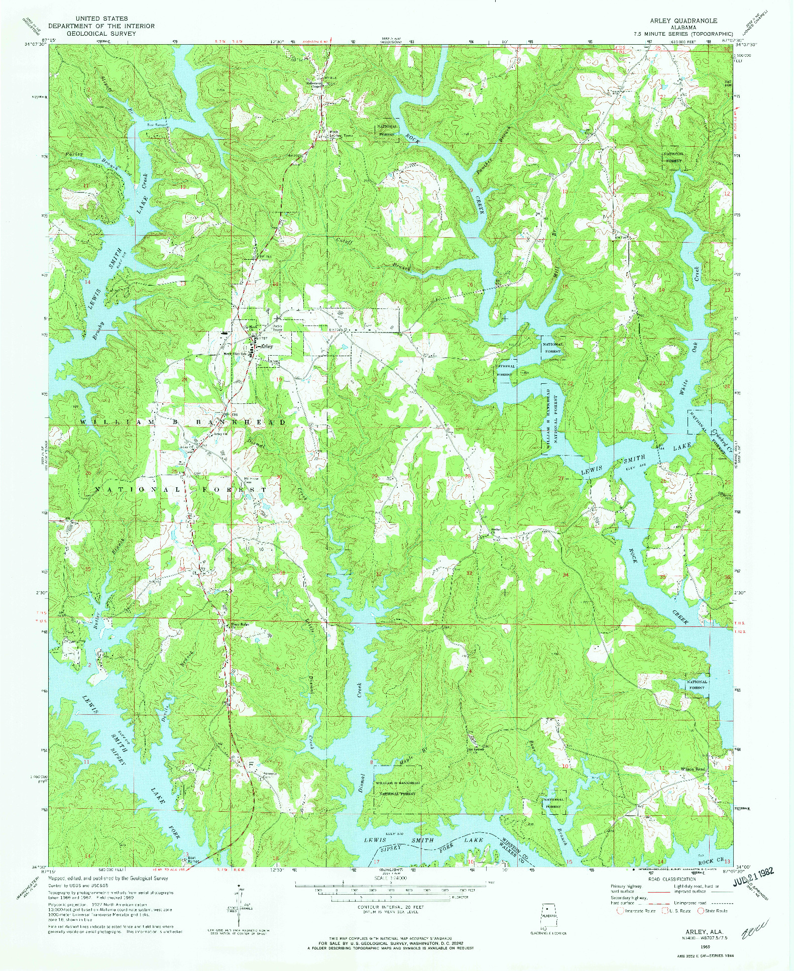 USGS 1:24000-SCALE QUADRANGLE FOR ARLEY, AL 1969