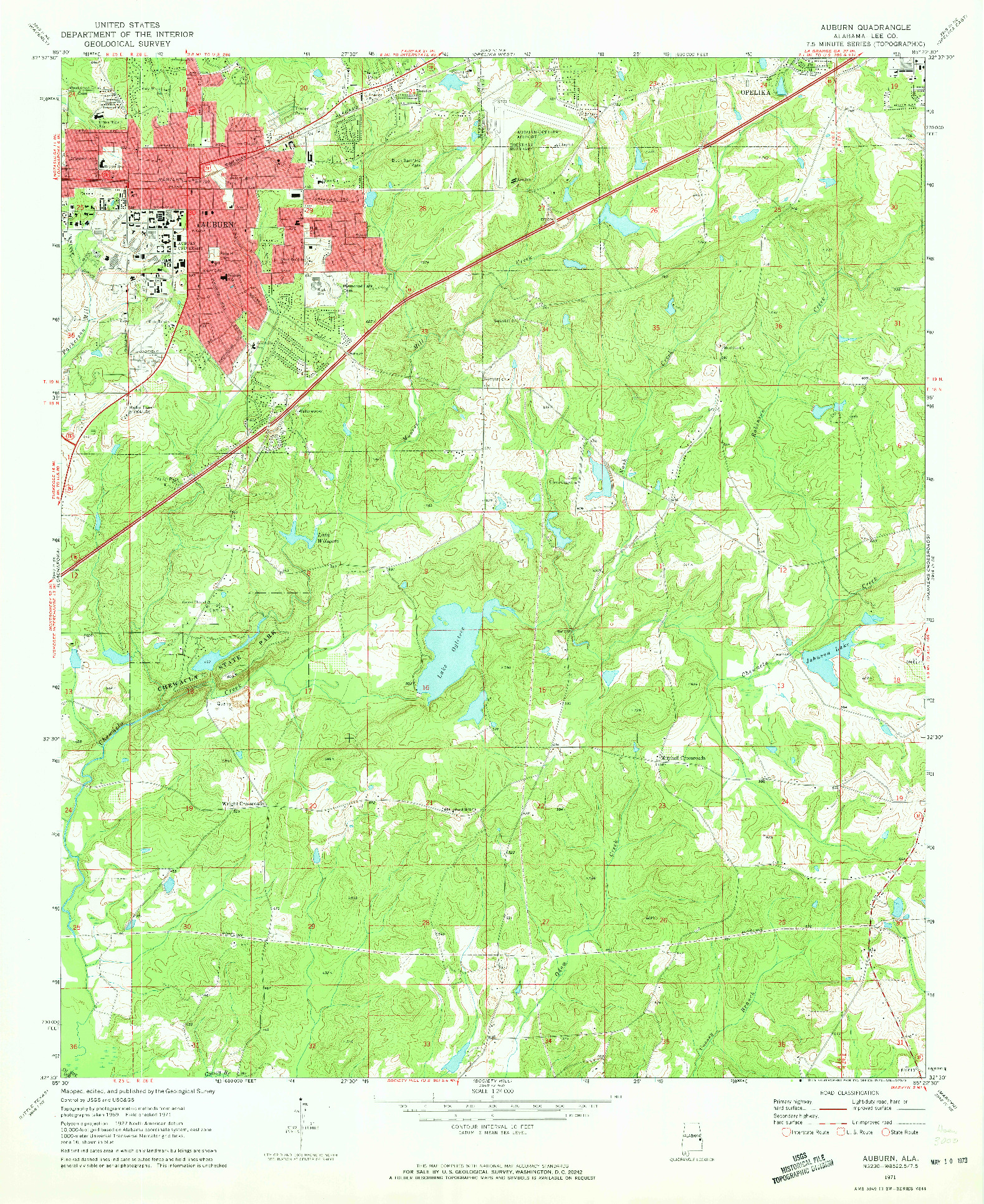 USGS 1:24000-SCALE QUADRANGLE FOR AUBURN, AL 1971