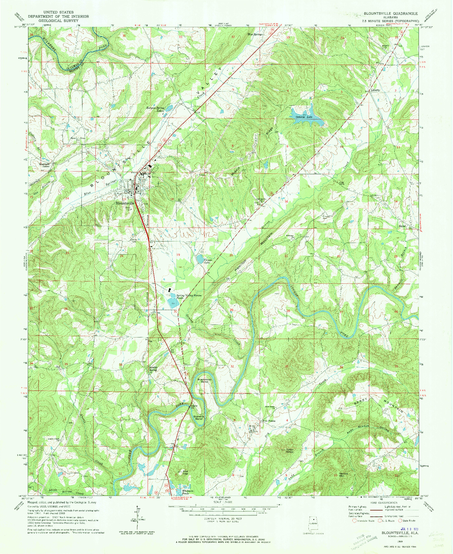 USGS 1:24000-SCALE QUADRANGLE FOR BLOUNTSVILLE, AL 1969