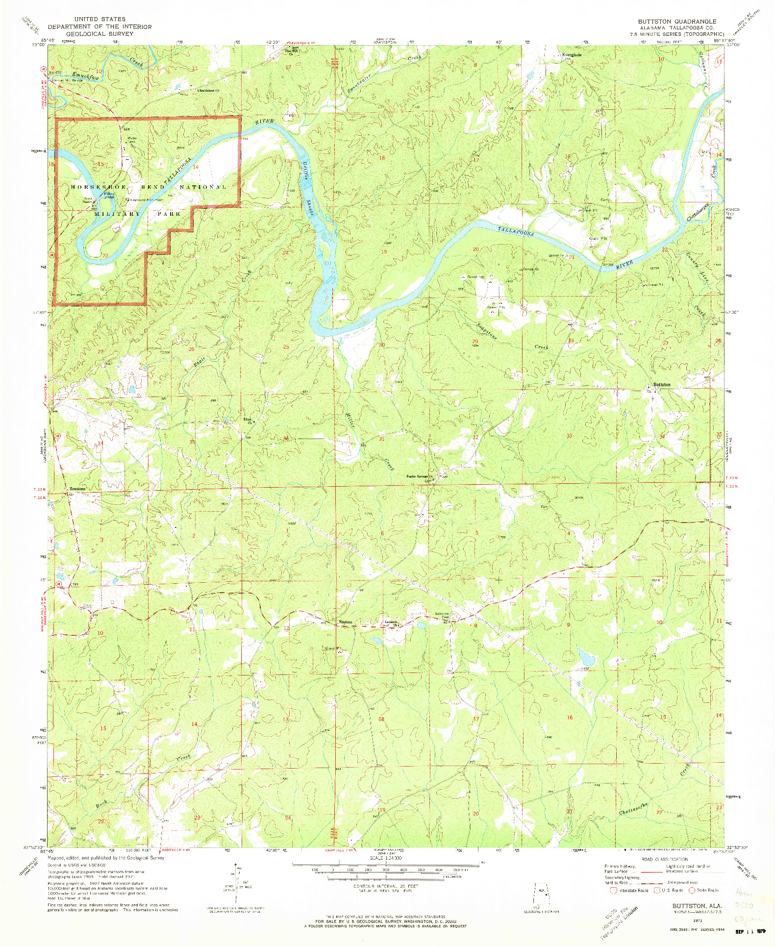USGS 1:24000-SCALE QUADRANGLE FOR BUTTSTON, AL 1971