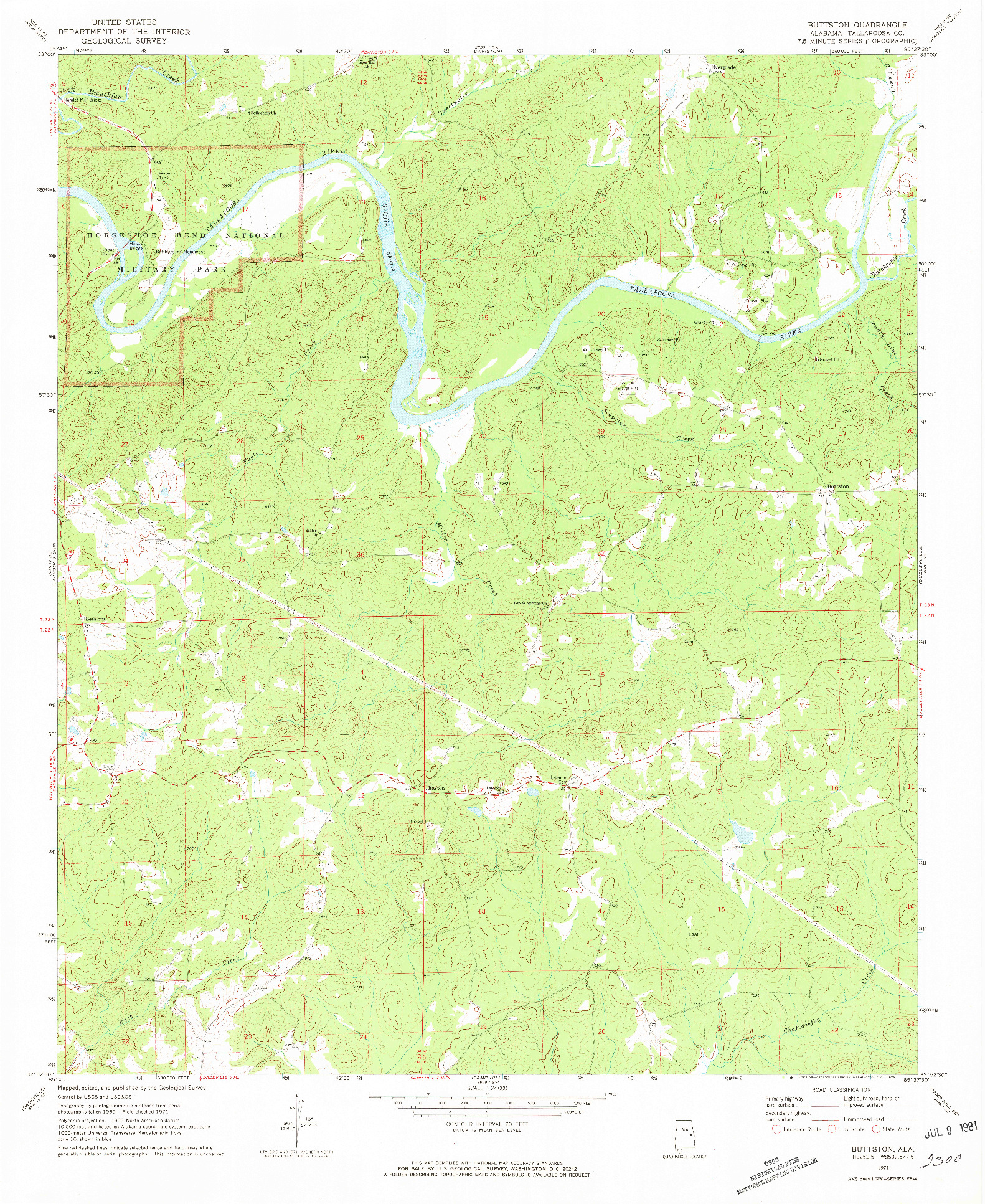 USGS 1:24000-SCALE QUADRANGLE FOR BUTTSTON, AL 1971