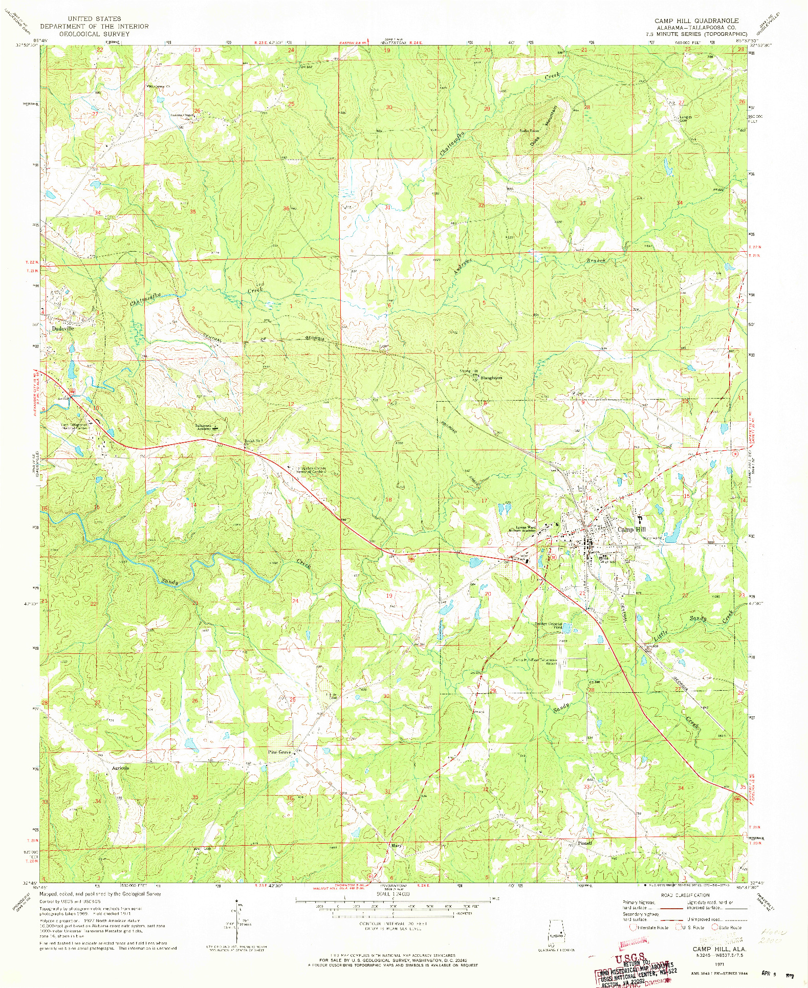 USGS 1:24000-SCALE QUADRANGLE FOR CAMP HILL, AL 1971