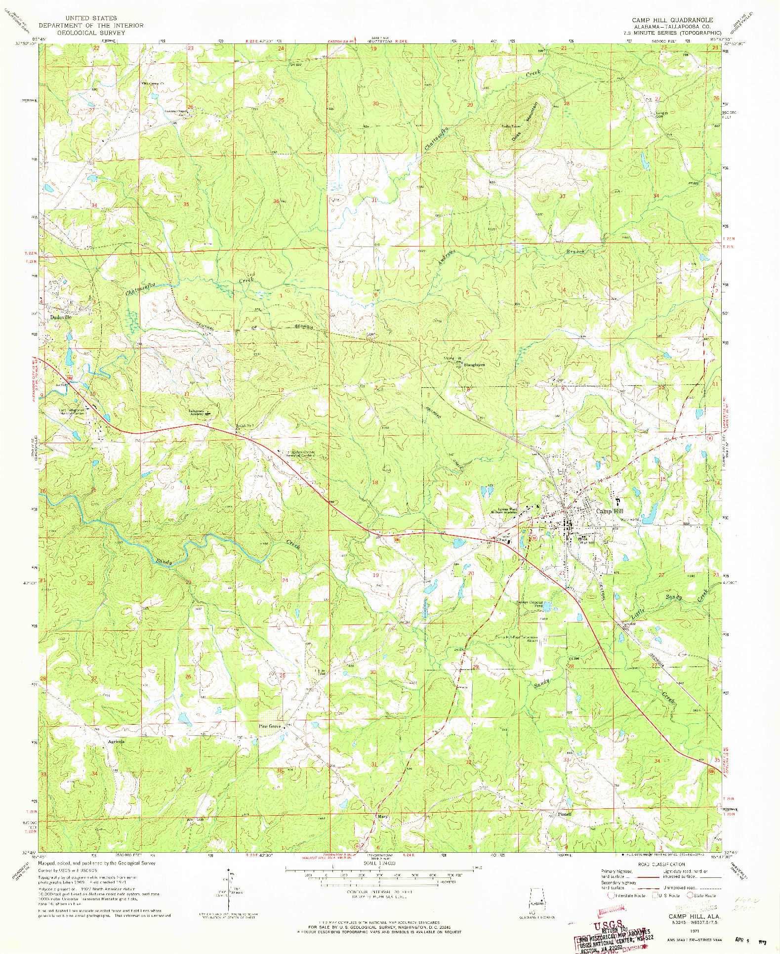 USGS 1:24000-SCALE QUADRANGLE FOR CAMP HILL, AL 1971