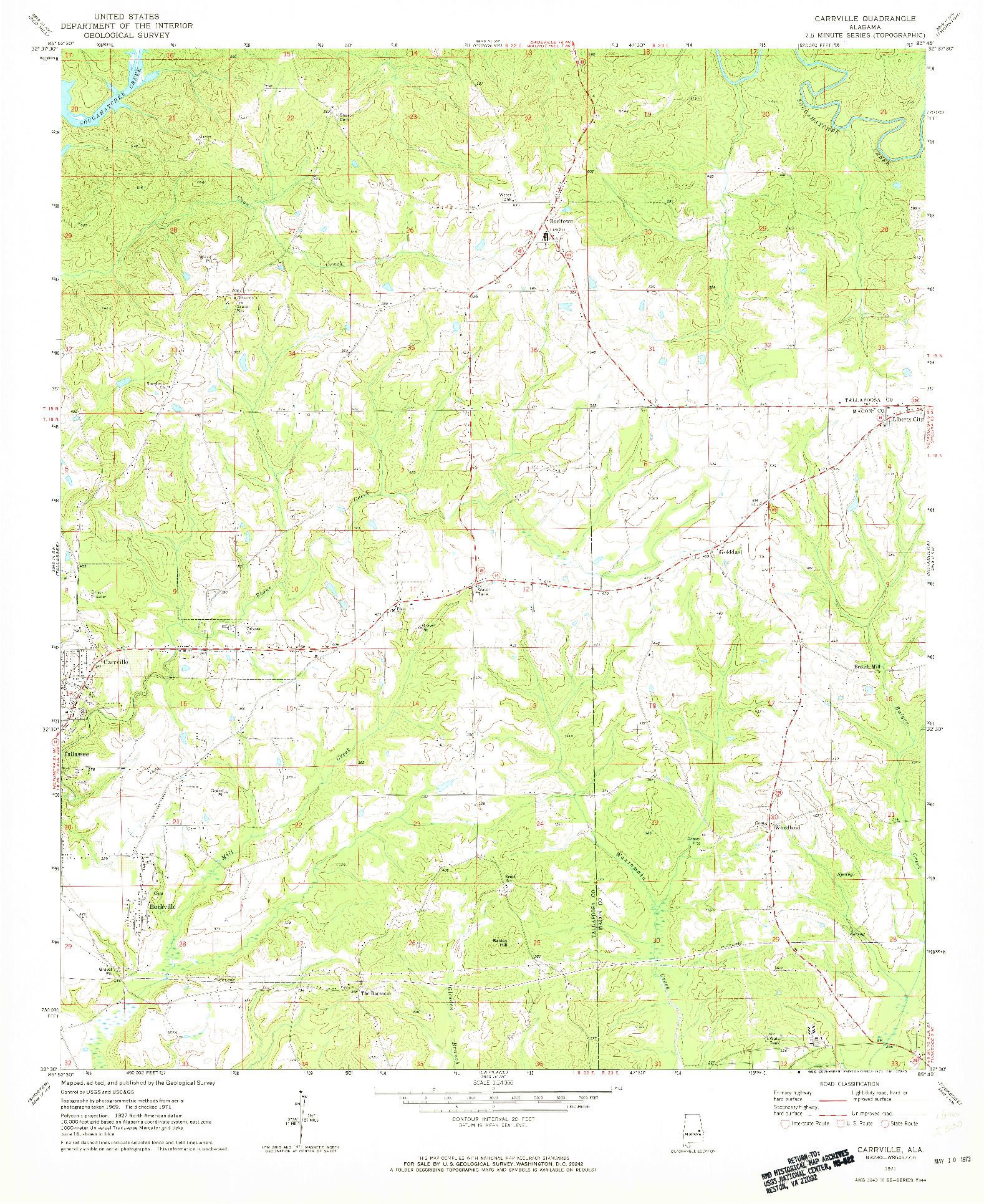 USGS 1:24000-SCALE QUADRANGLE FOR CARRVILLE, AL 1971