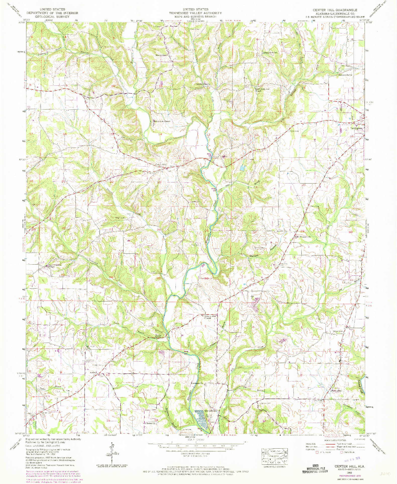 USGS 1:24000-SCALE QUADRANGLE FOR CENTER HILL, AL 1952