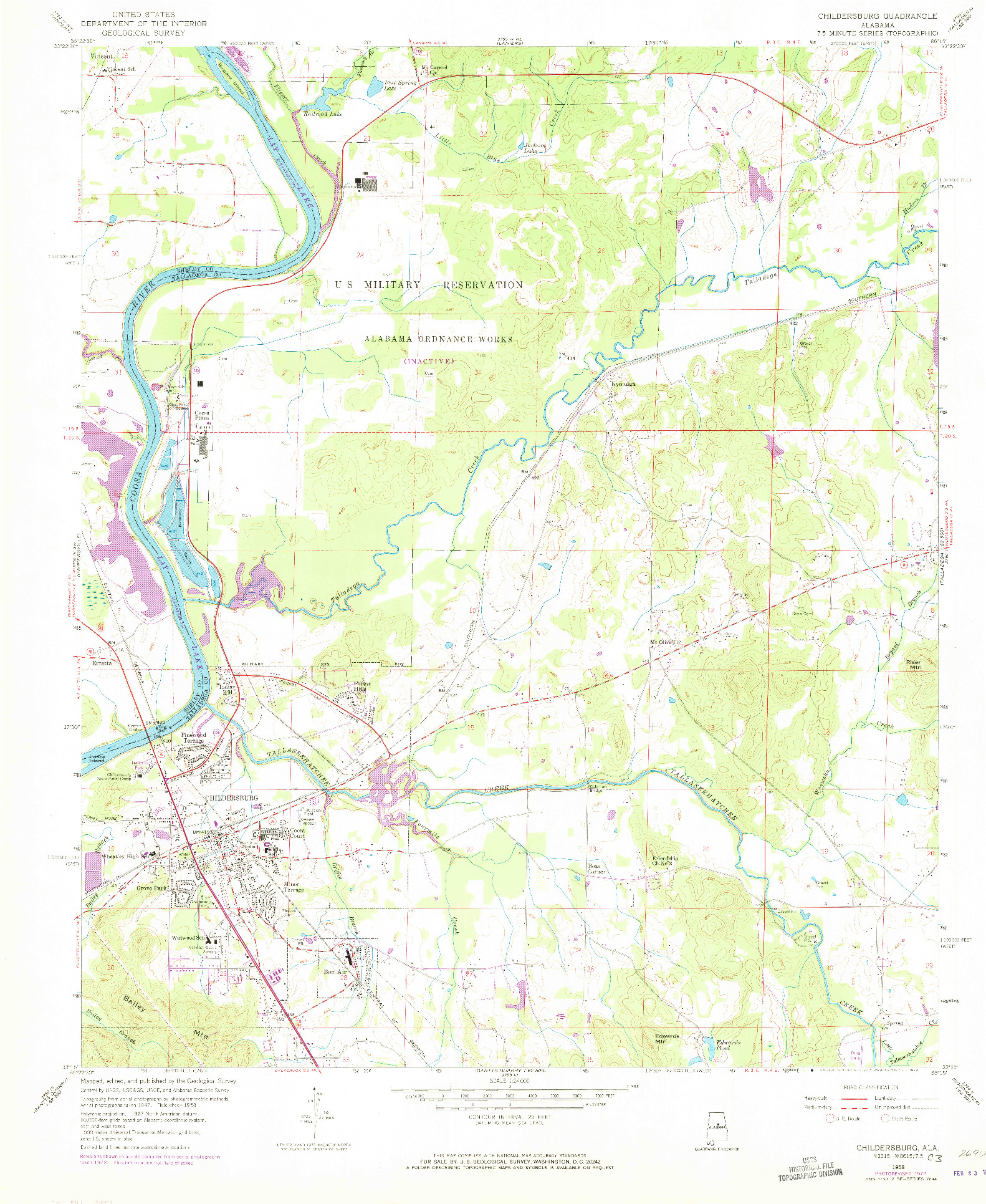 USGS 1:24000-SCALE QUADRANGLE FOR CHILDERSBURG, AL 1958