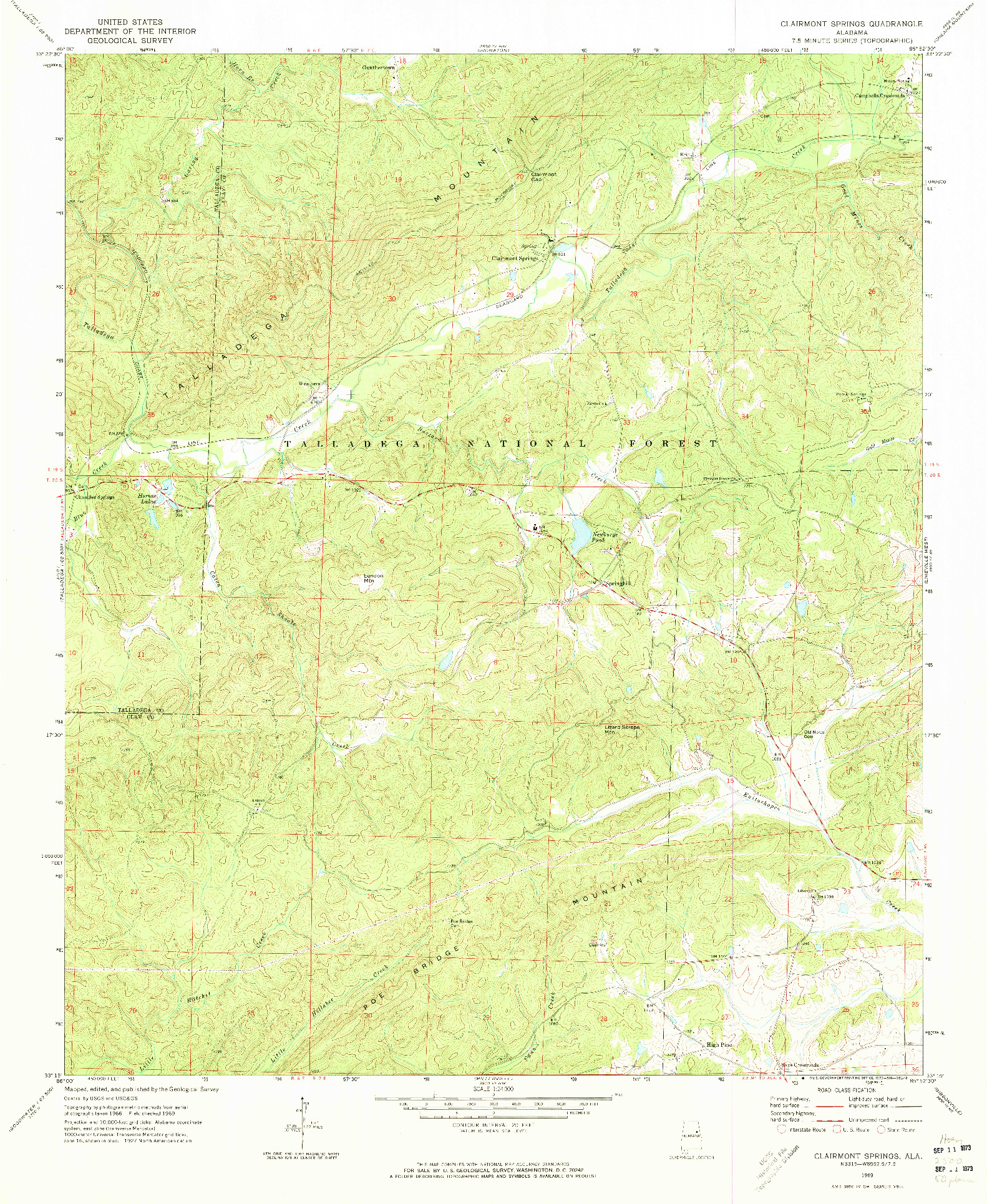 USGS 1:24000-SCALE QUADRANGLE FOR CLAIRMONT SPRINGS, AL 1969