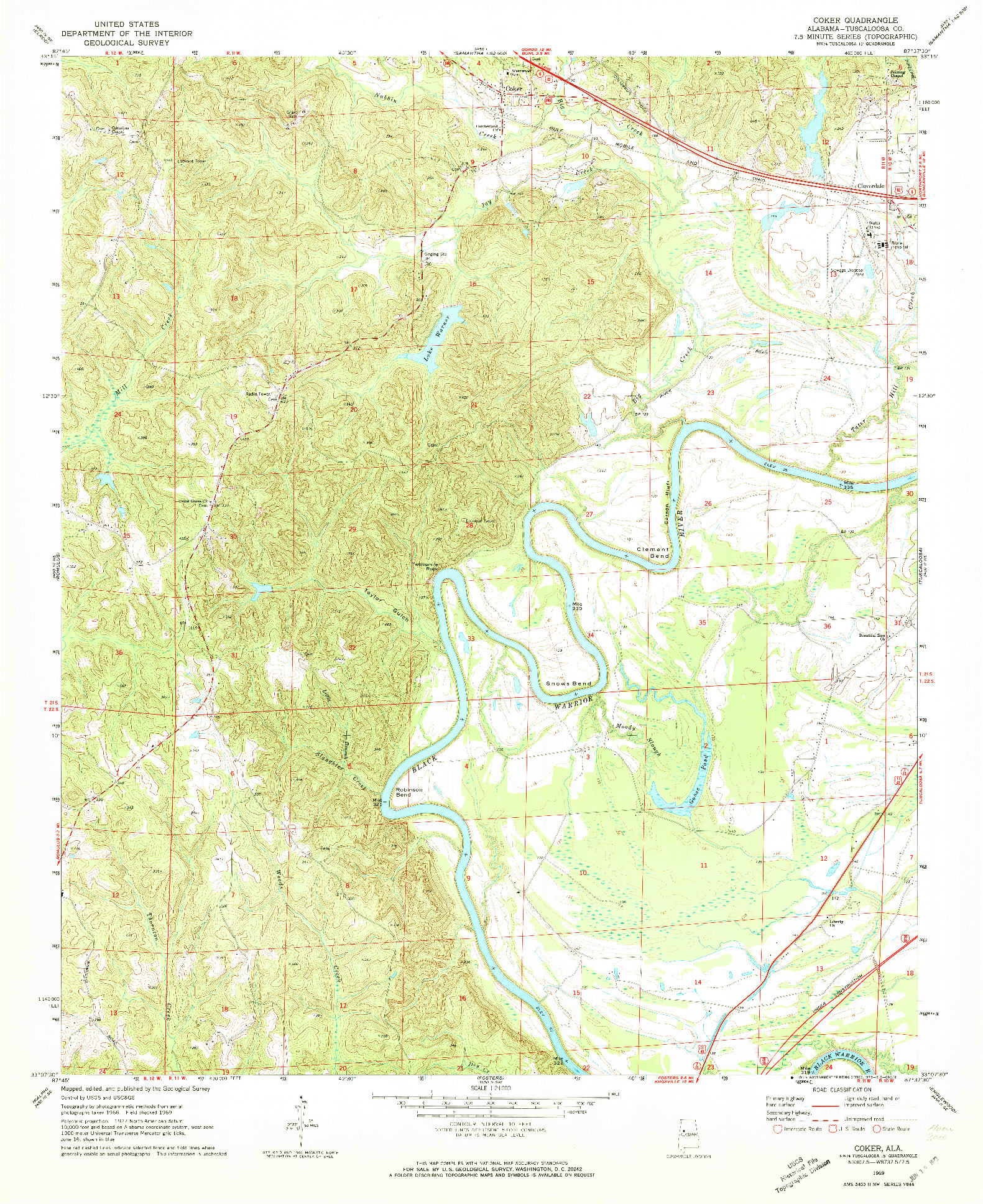 USGS 1:24000-SCALE QUADRANGLE FOR COKER, AL 1969