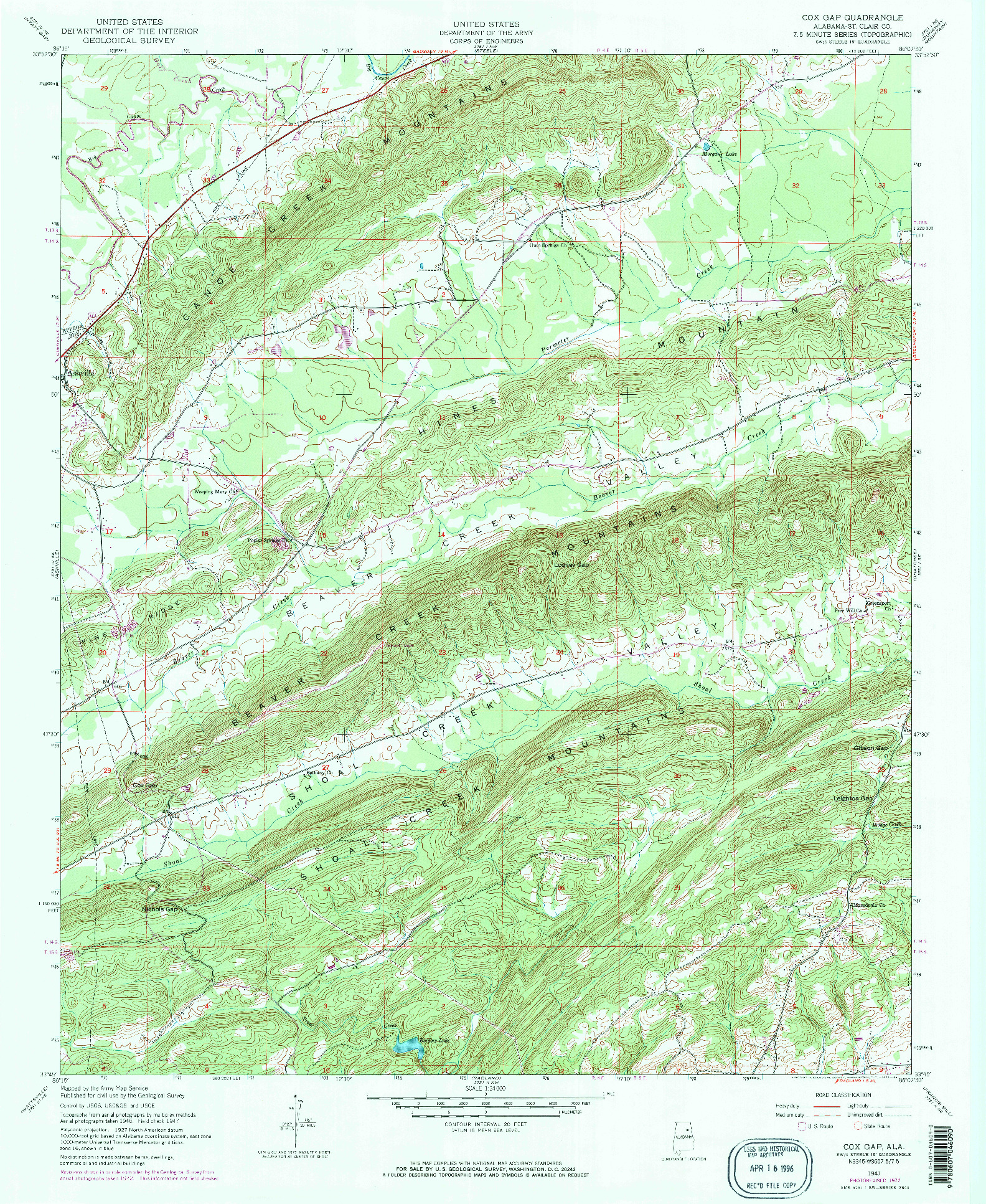 USGS 1:24000-SCALE QUADRANGLE FOR COX GAP, AL 1947