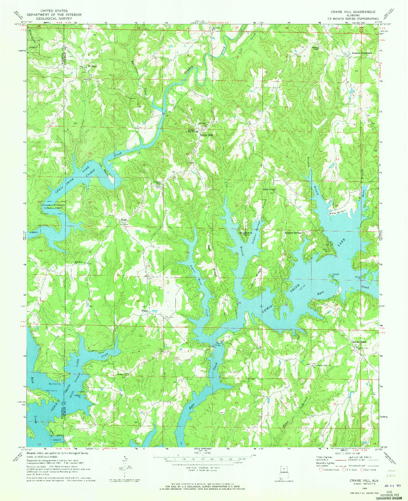 USGS 1:24000-SCALE QUADRANGLE FOR CRANE HILL, AL 1969