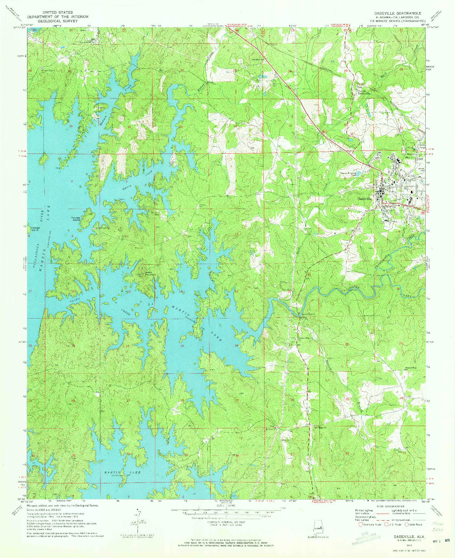 USGS 1:24000-SCALE QUADRANGLE FOR DADEVILLE, AL 1971