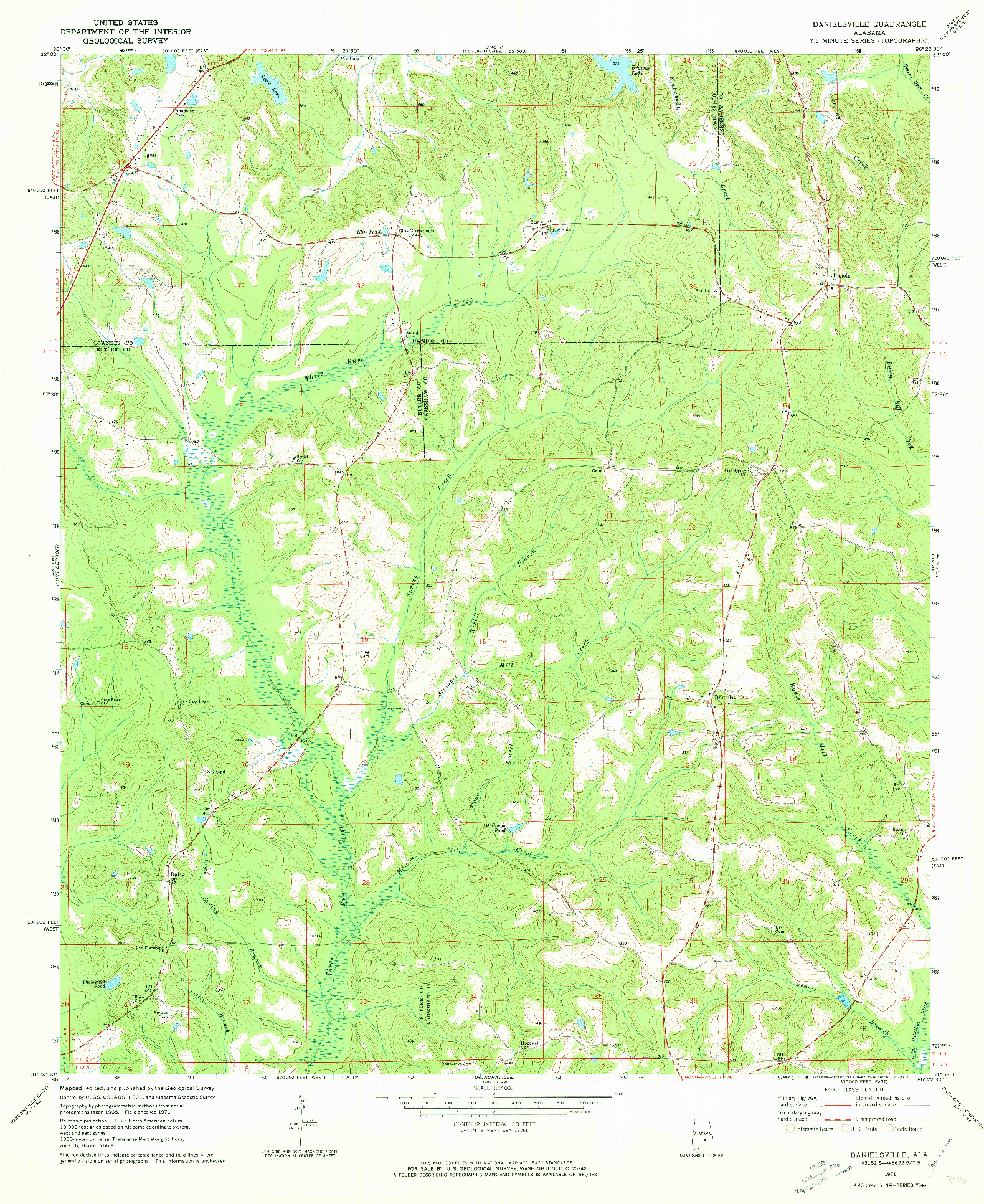 USGS 1:24000-SCALE QUADRANGLE FOR DANIELSVILLE, AL 1971