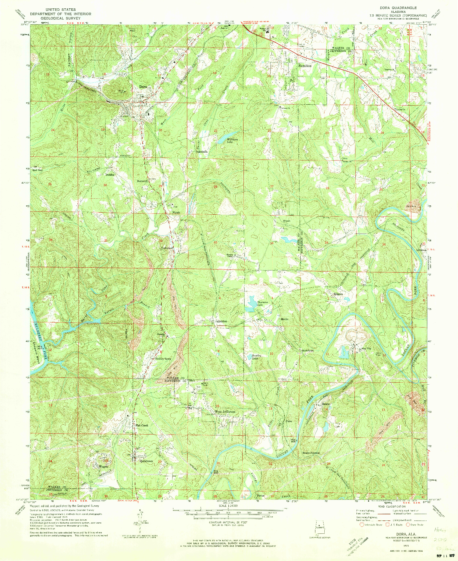 USGS 1:24000-SCALE QUADRANGLE FOR DORA, AL 1971