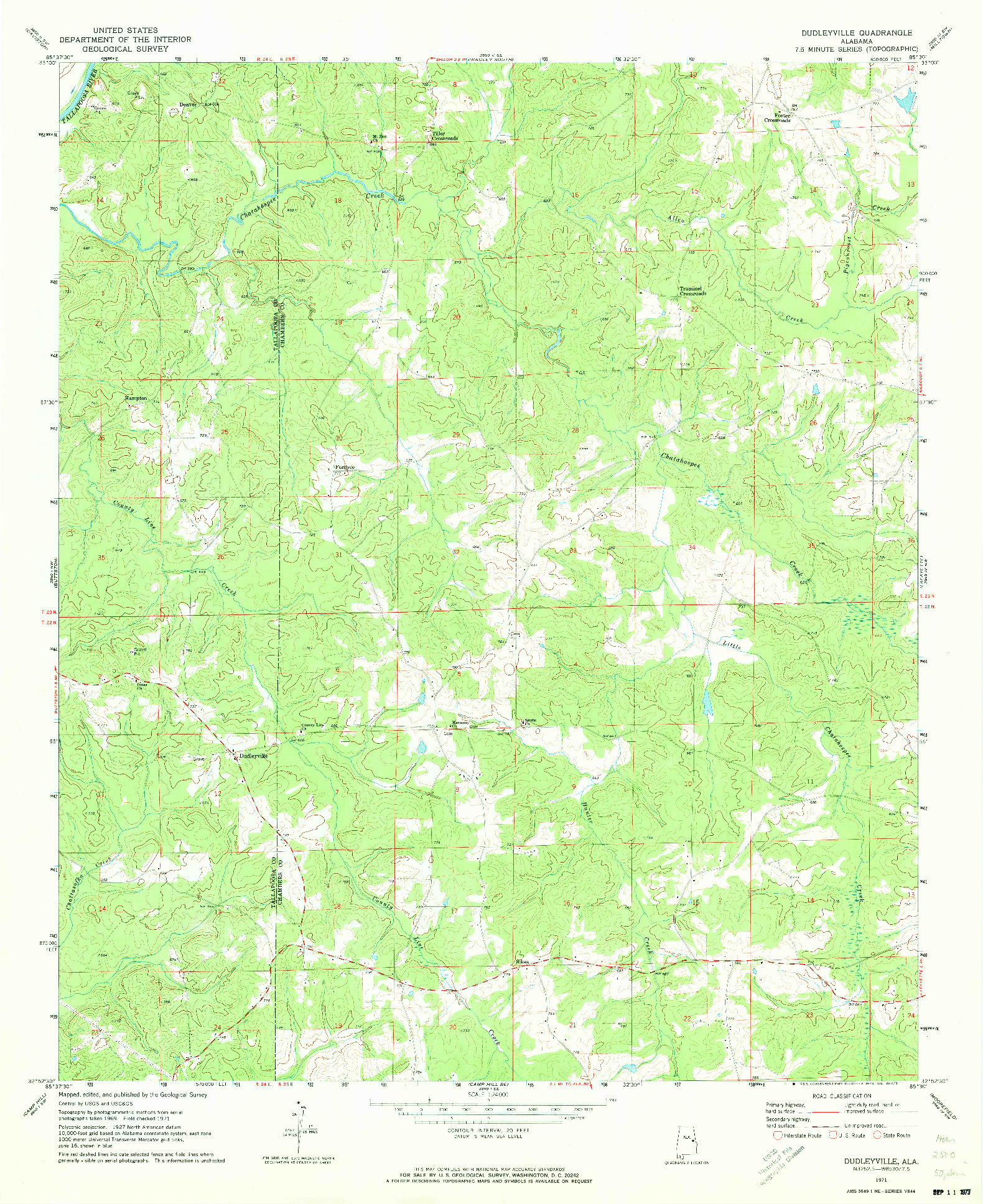 USGS 1:24000-SCALE QUADRANGLE FOR DUDLEYVILLE, AL 1971