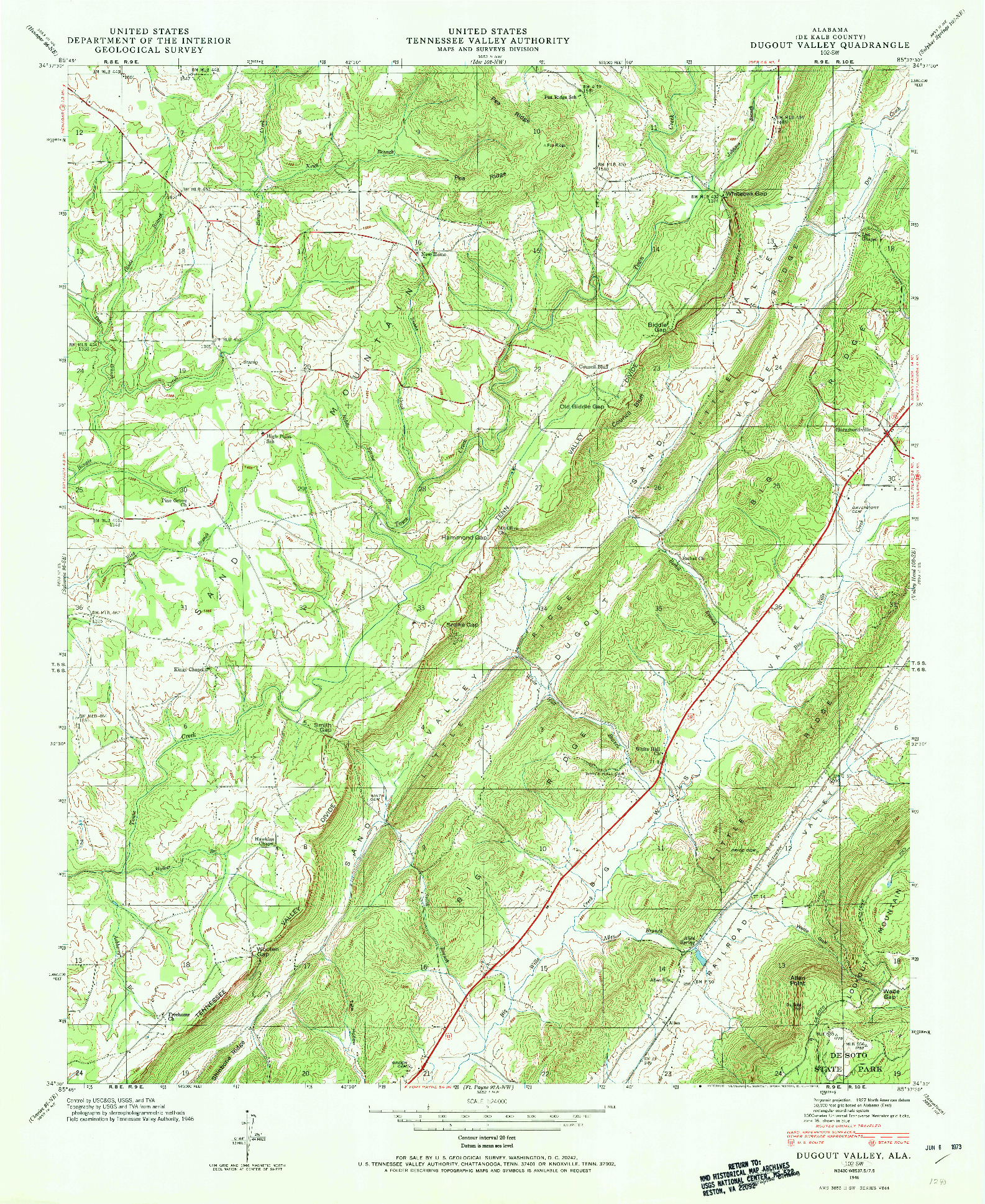 USGS 1:24000-SCALE QUADRANGLE FOR DUGOUT VALLEY, AL 1946