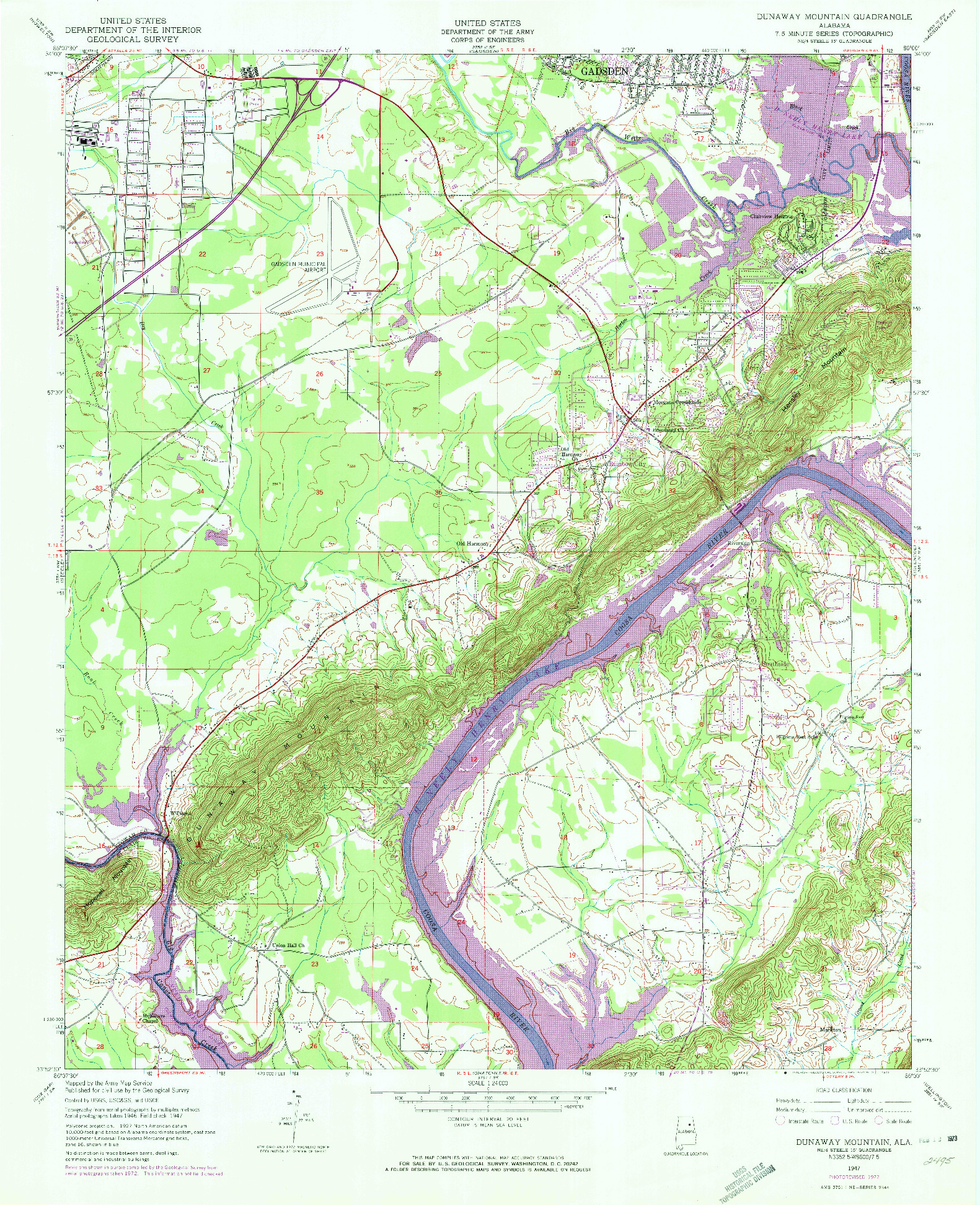 USGS 1:24000-SCALE QUADRANGLE FOR DUNAWAY MOUNTAIN, AL 1947