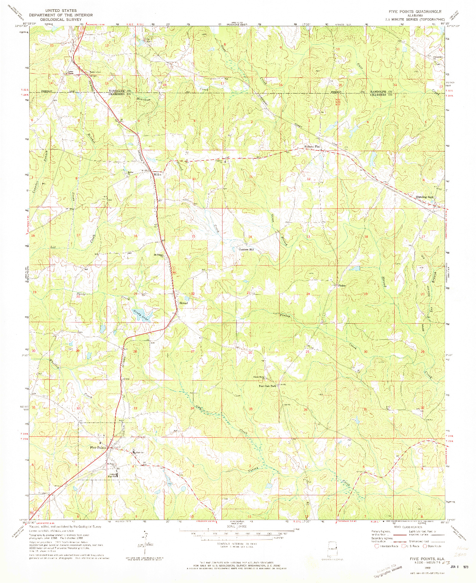 USGS 1:24000-SCALE QUADRANGLE FOR FIVE POINTS, AL 1968