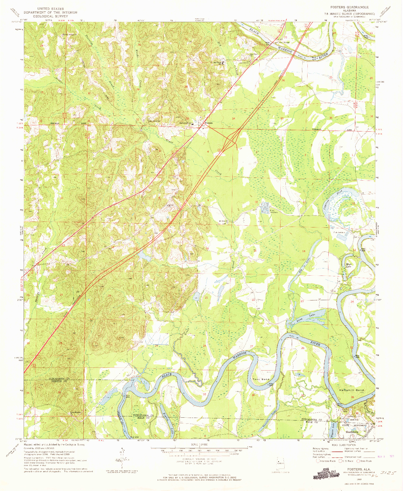 USGS 1:24000-SCALE QUADRANGLE FOR FOSTERS, AL 1969