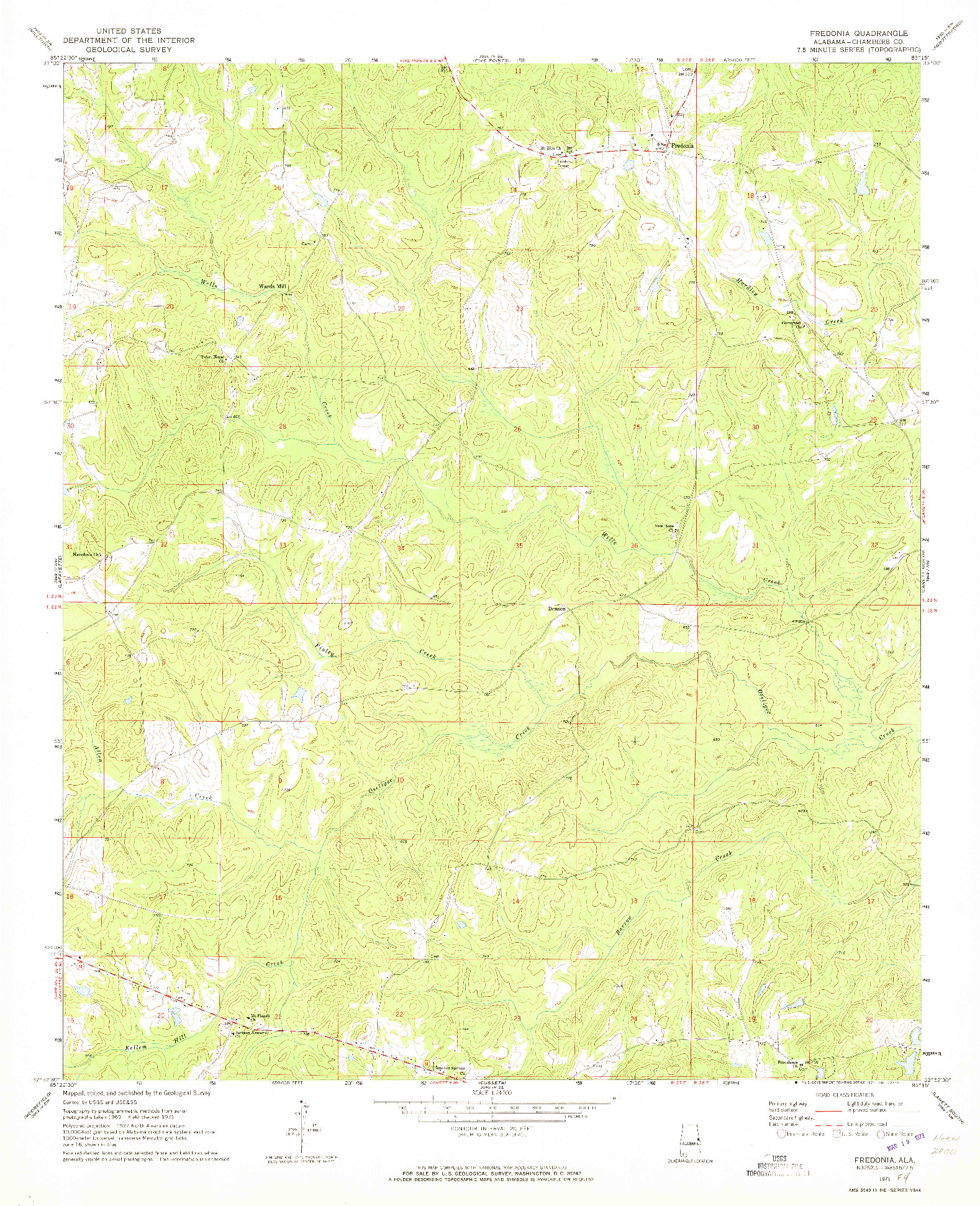 USGS 1:24000-SCALE QUADRANGLE FOR FREDONIA, AL 1971