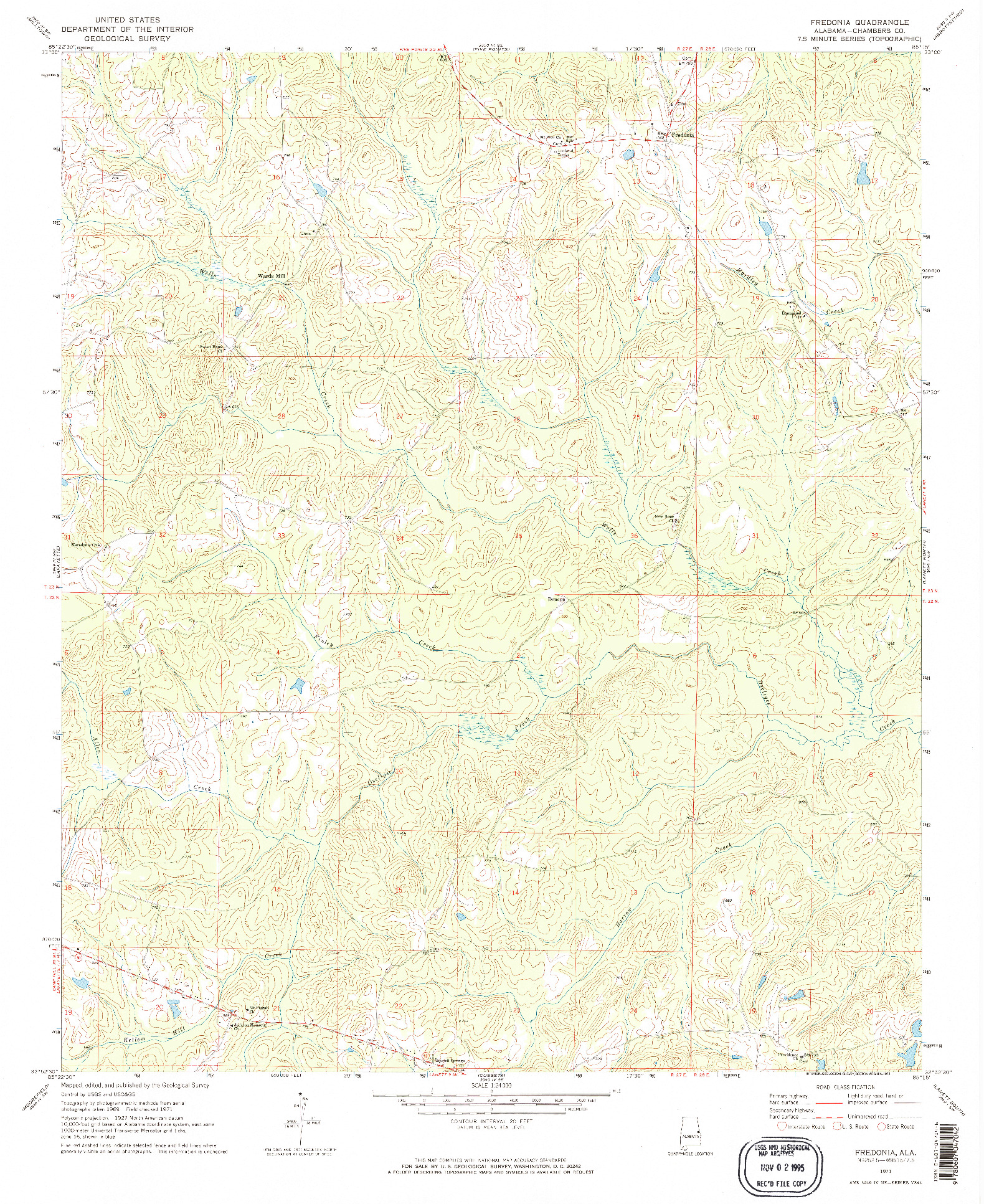 USGS 1:24000-SCALE QUADRANGLE FOR FREDONIA, AL 1971