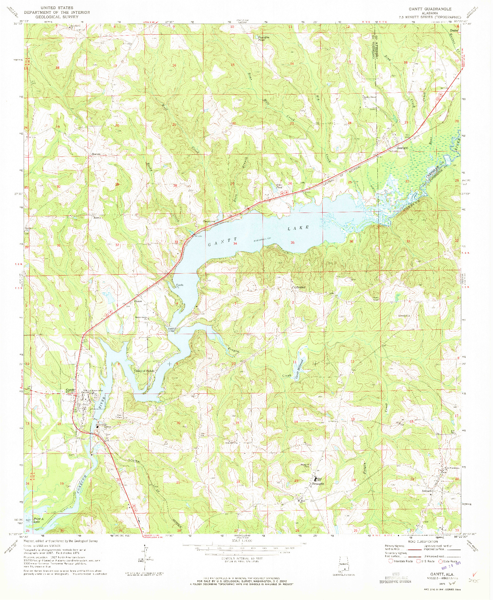 USGS 1:24000-SCALE QUADRANGLE FOR GANTT, AL 1971