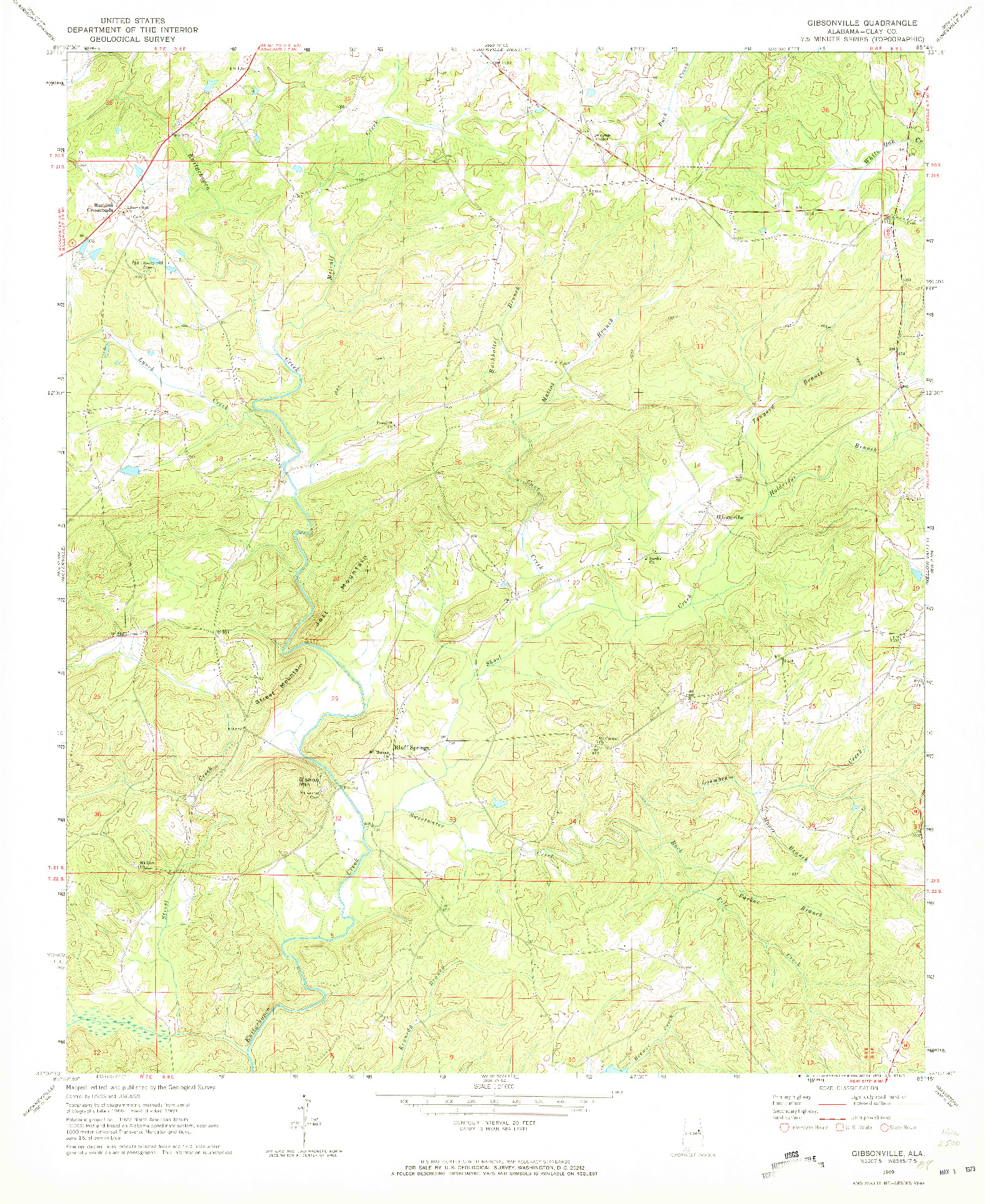 USGS 1:24000-SCALE QUADRANGLE FOR GIBSONVILLE, AL 1969