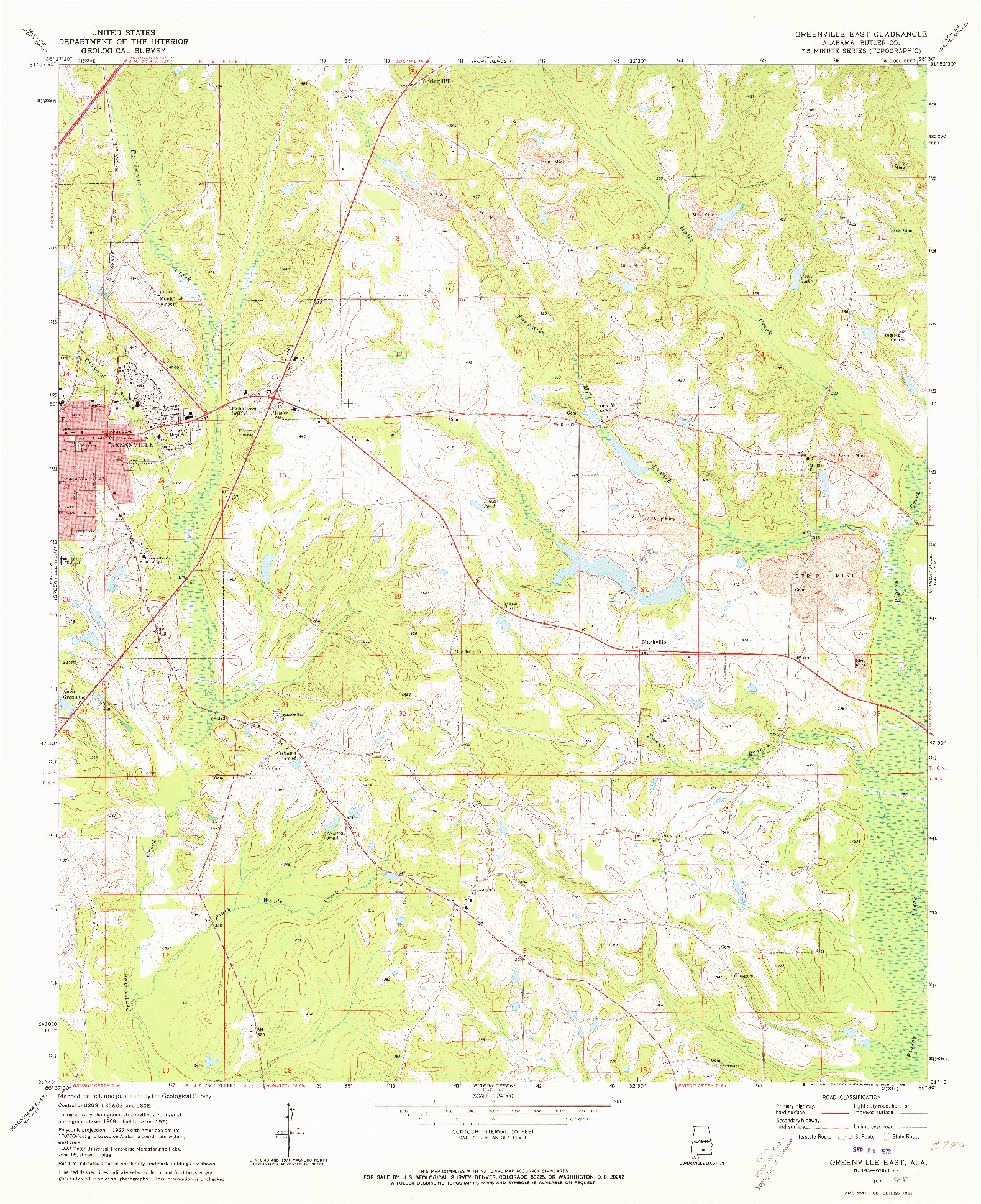 USGS 1:24000-SCALE QUADRANGLE FOR GREENVILLE EAST, AL 1971