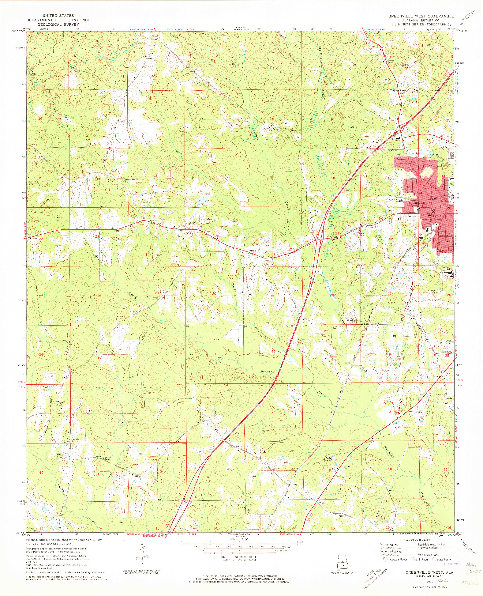 USGS 1:24000-SCALE QUADRANGLE FOR GREENVILLE WEST, AL 1971