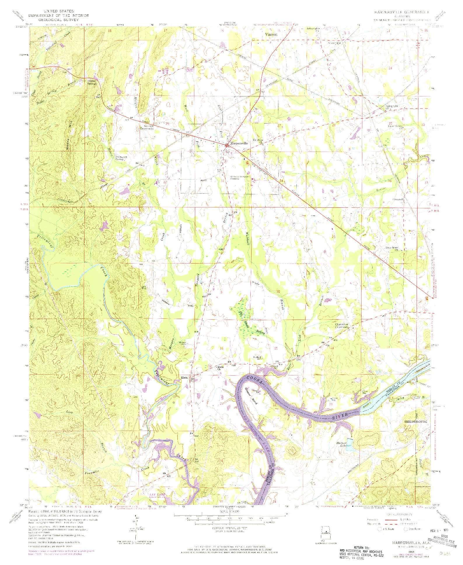 USGS 1:24000-SCALE QUADRANGLE FOR HARPERSVILLE, AL 1958