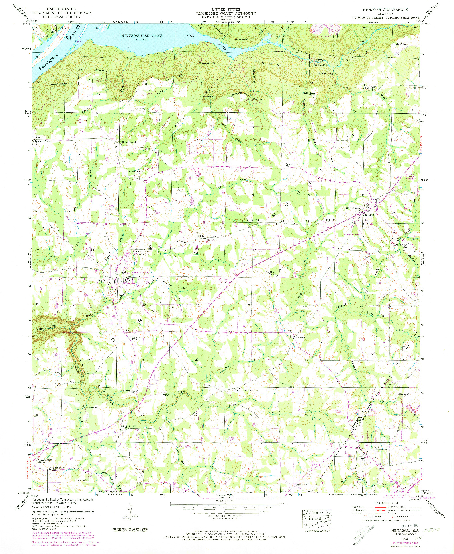 USGS 1:24000-SCALE QUADRANGLE FOR HENAGAR, AL 1947