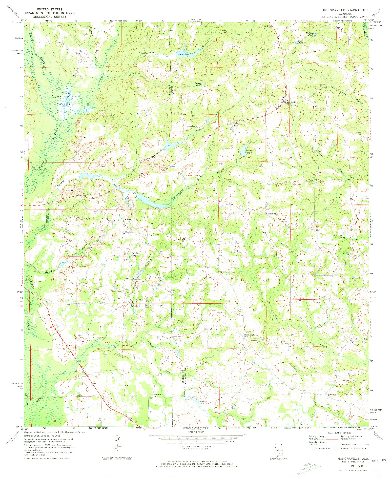 USGS 1:24000-SCALE QUADRANGLE FOR HONORAVILLE, AL 1971