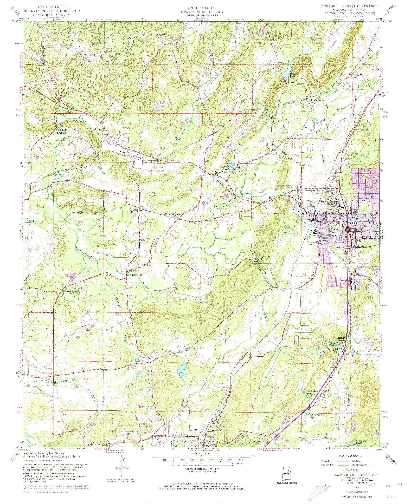 USGS 1:24000-SCALE QUADRANGLE FOR JACKSONVILLE WEST, AL 1956