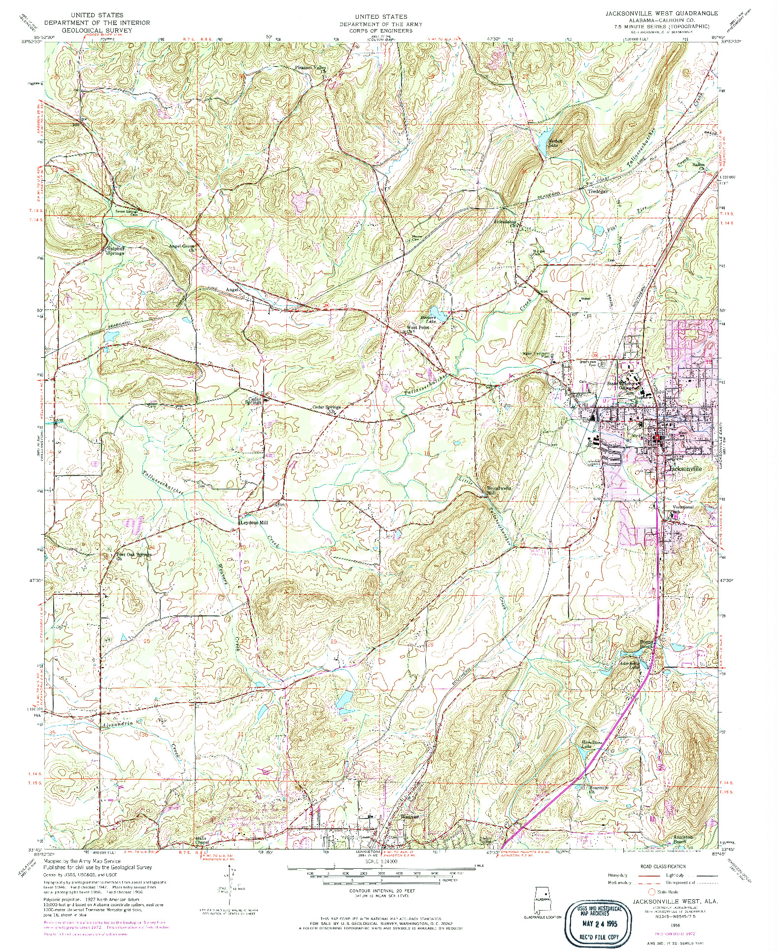 USGS 1:24000-SCALE QUADRANGLE FOR JACKSONVILLE WEST, AL 1956