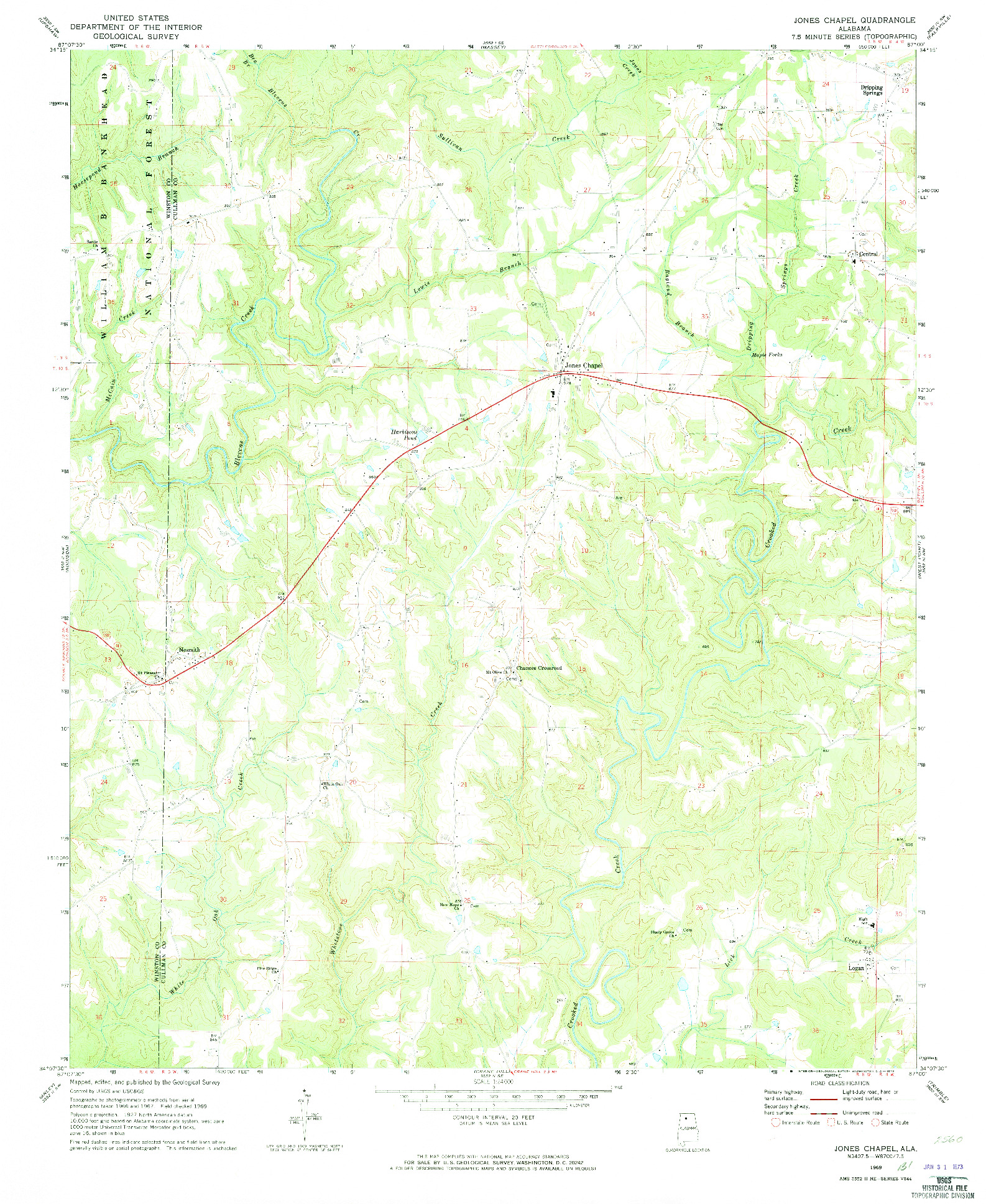 USGS 1:24000-SCALE QUADRANGLE FOR JONES CHAPEL, AL 1969