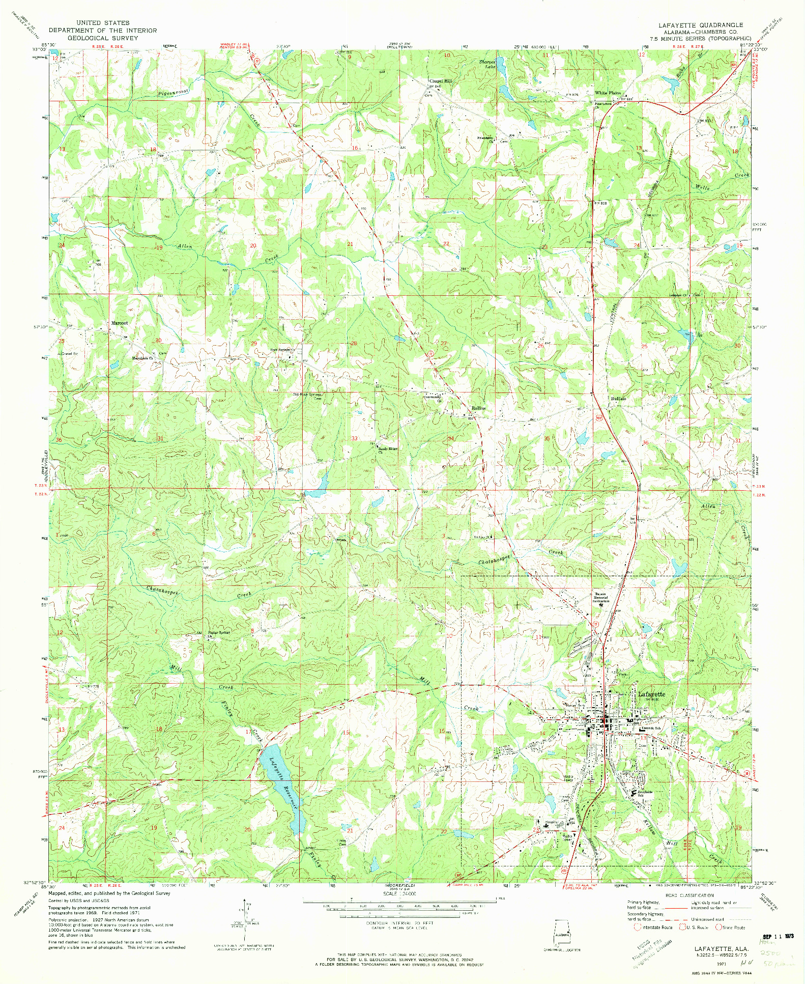 USGS 1:24000-SCALE QUADRANGLE FOR LAFAYETTE, AL 1971